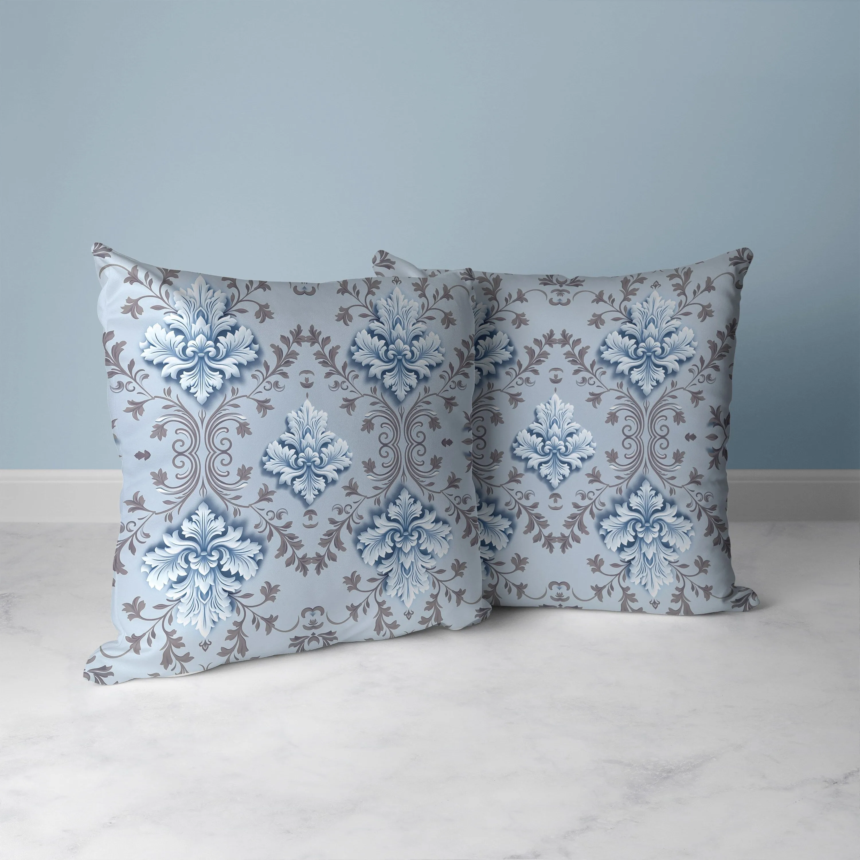 Art Deco Elegance Faux Suede Reversible Throw Pillow Blue and Brown