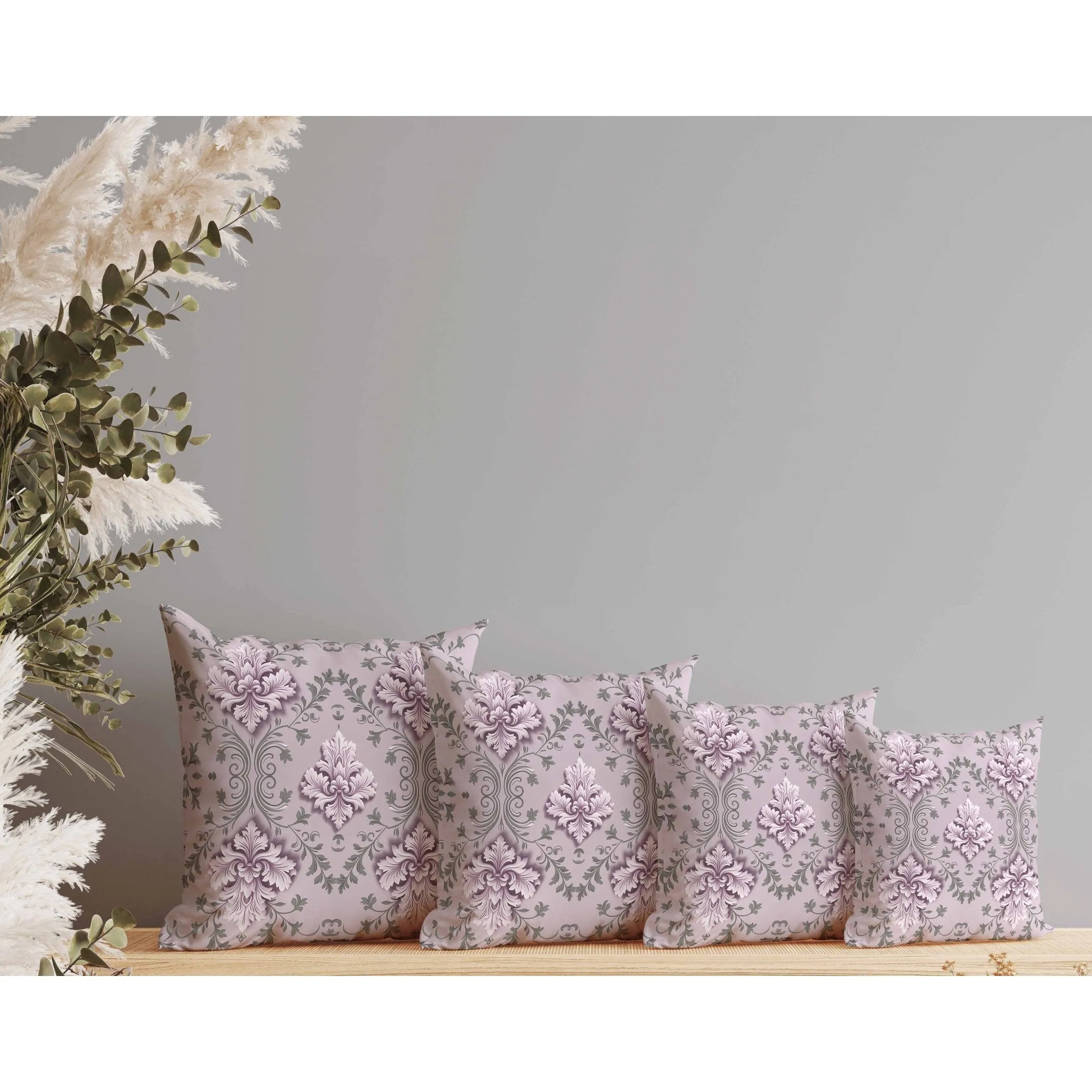 Art Deco Elegance Faux Suede Reversible Throw Pillow Pink and Grey