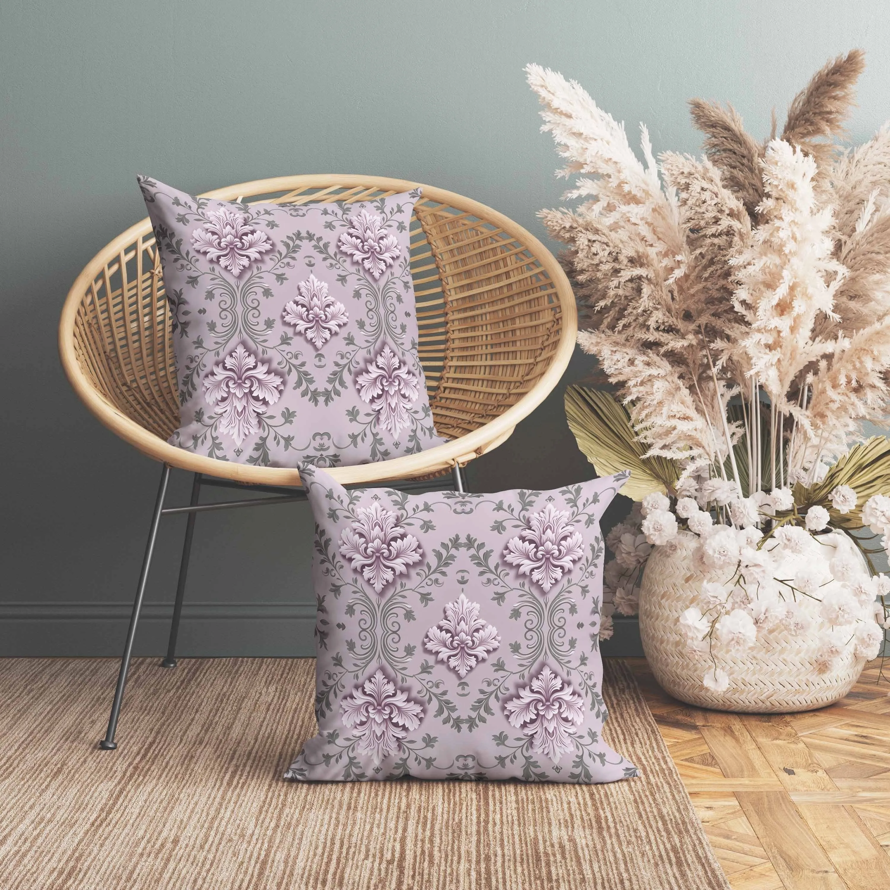 Art Deco Elegance Faux Suede Reversible Throw Pillow Pink and Grey