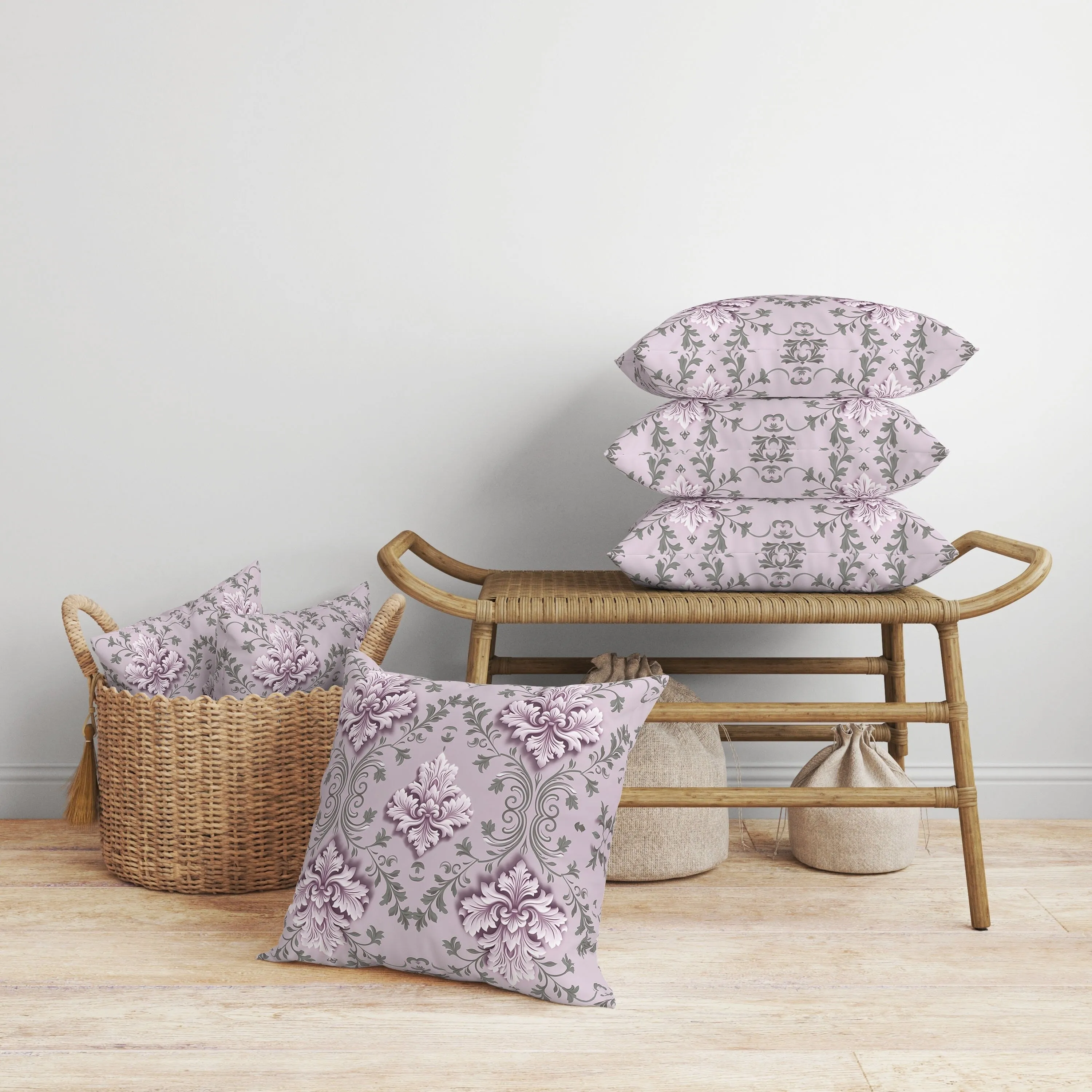 Art Deco Elegance Faux Suede Reversible Throw Pillow Pink and Grey