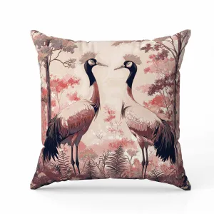 Autumnal Cranes Faux Suede Reversible Throw Pillow Pink and Black