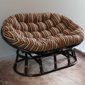 Bali Rattan Double Papasan Chair with Chenille Cushion