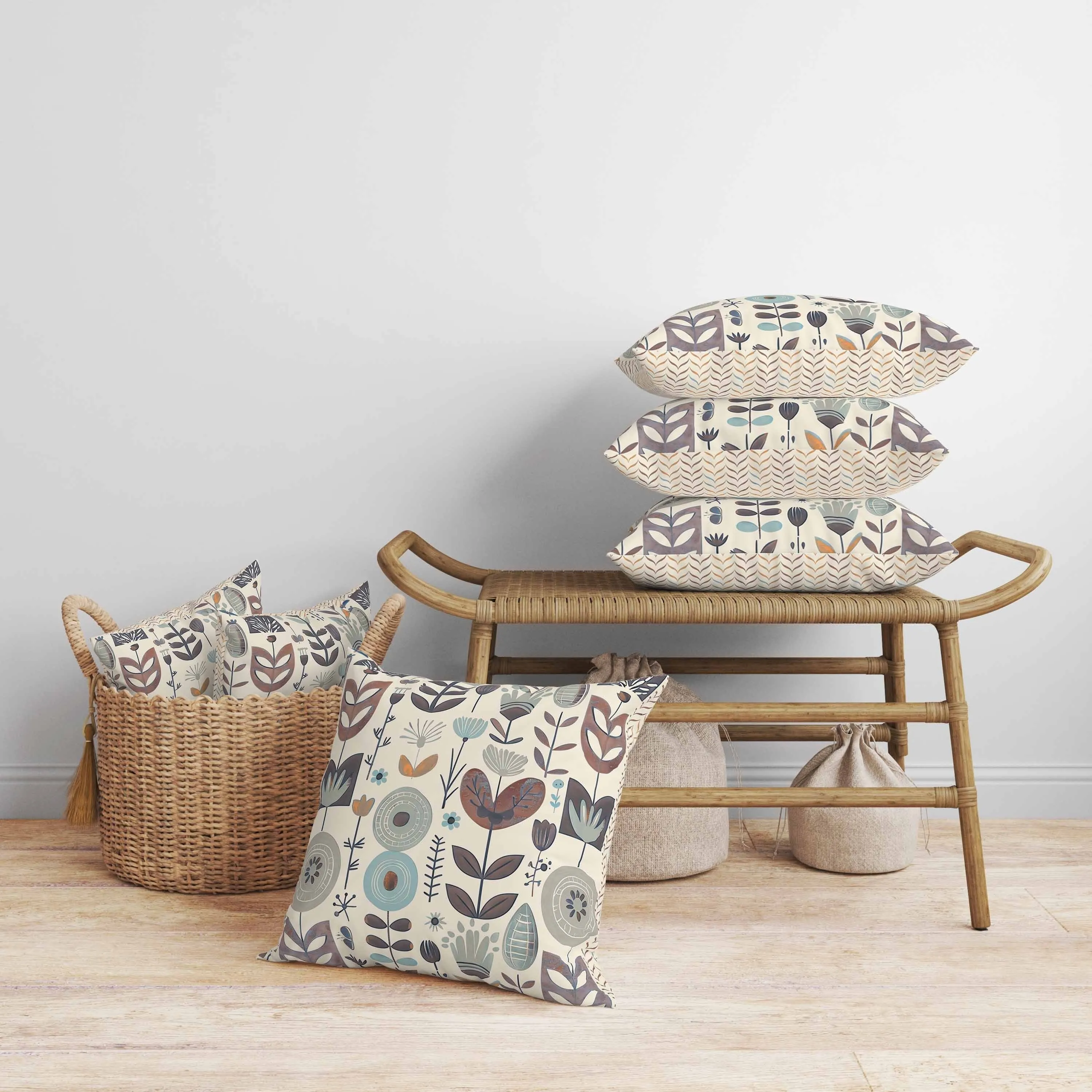 Baltic Blossoms Faux Suede Reversible Throw Pillow Beige and Orange