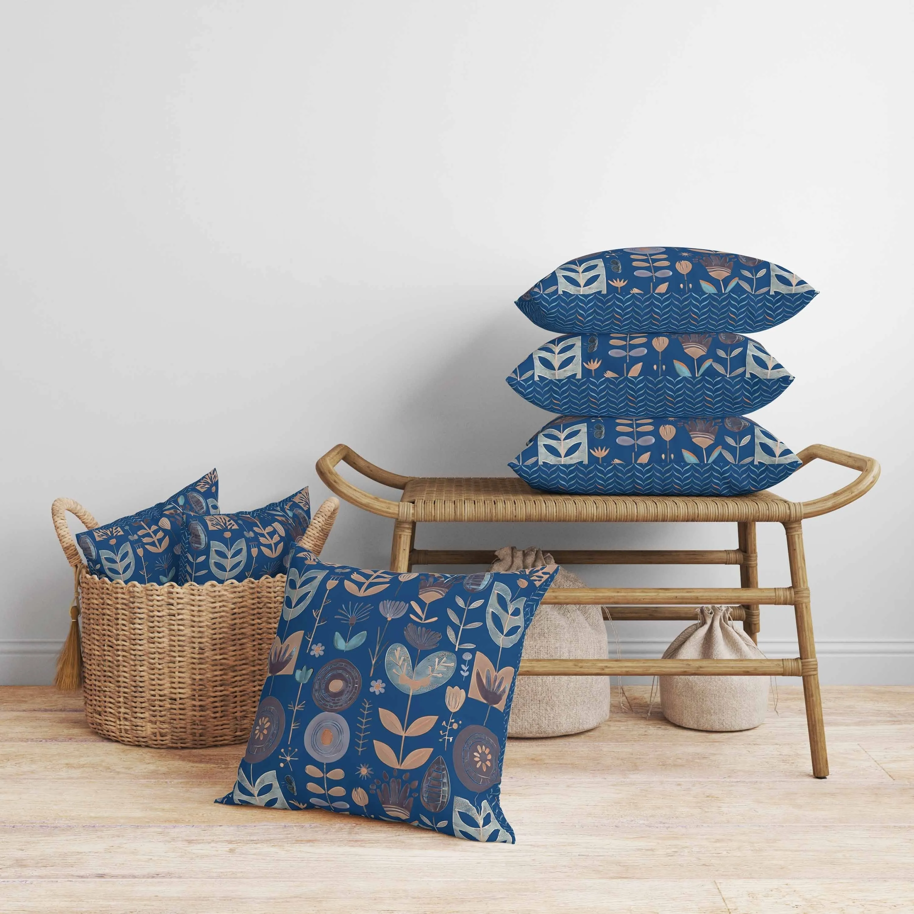 Baltic Blossoms Faux Suede Reversible Throw Pillow Blue and Beige