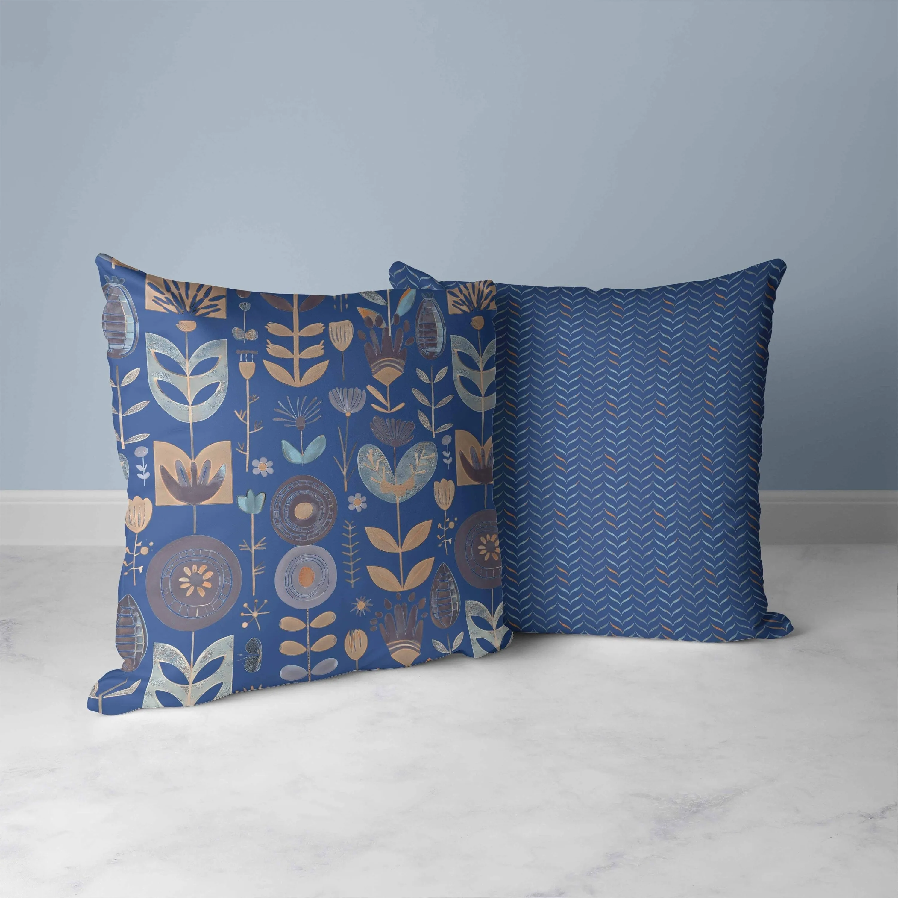 Baltic Blossoms Faux Suede Reversible Throw Pillow Blue and Beige
