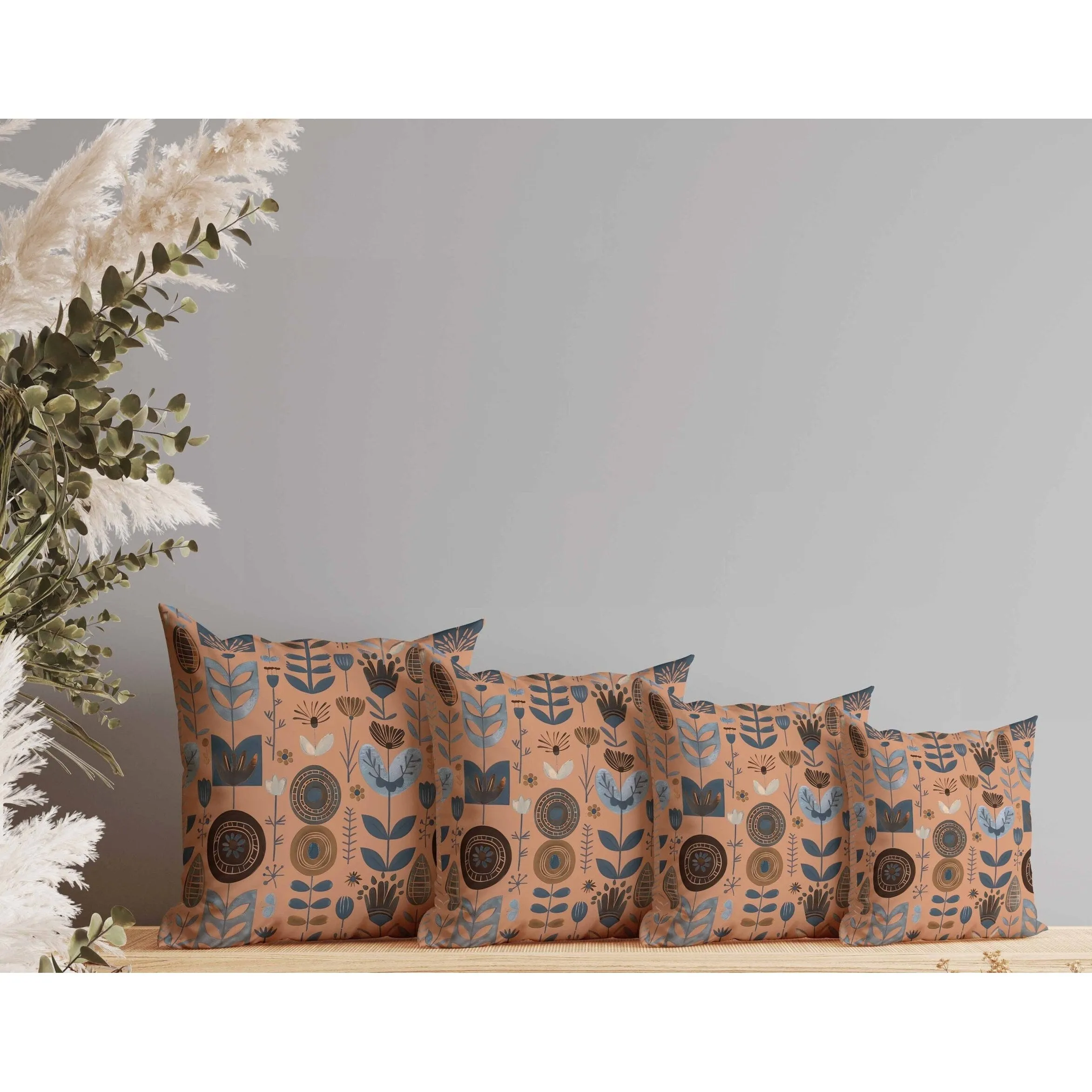 Baltic Blossoms Faux Suede Reversible Throw Pillow Blue and Brown