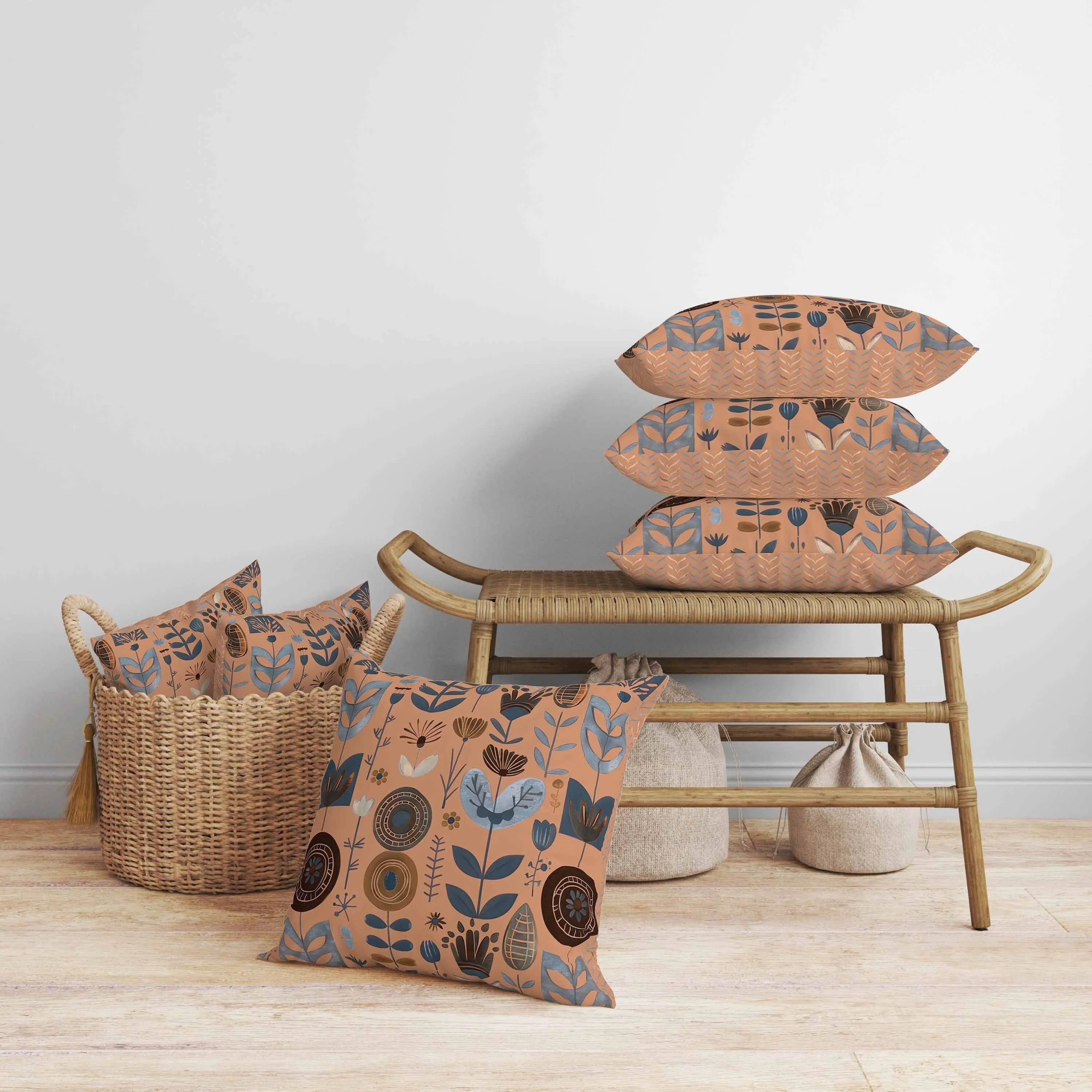 Baltic Blossoms Faux Suede Reversible Throw Pillow Blue and Brown