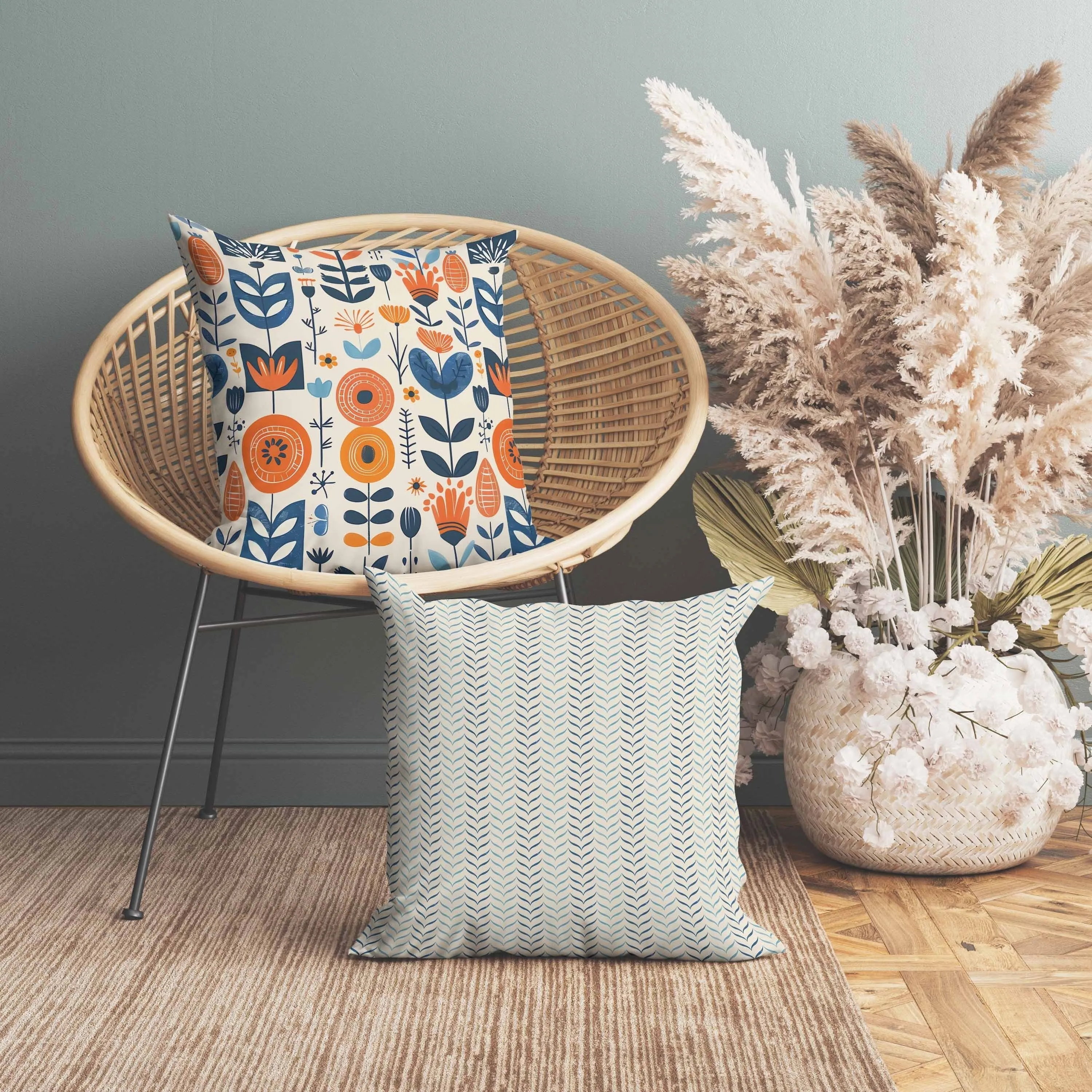 Baltic Blossoms Indoor/Outdoor Reversible Throw Pillow Beige and Orange