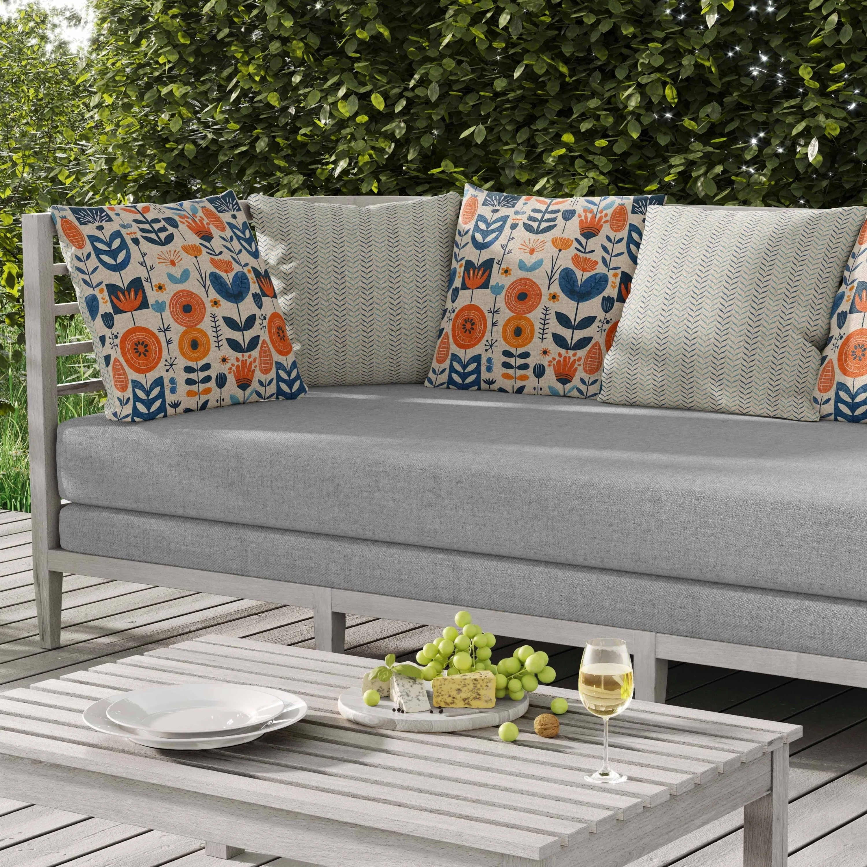 Baltic Blossoms Indoor/Outdoor Reversible Throw Pillow Beige and Orange