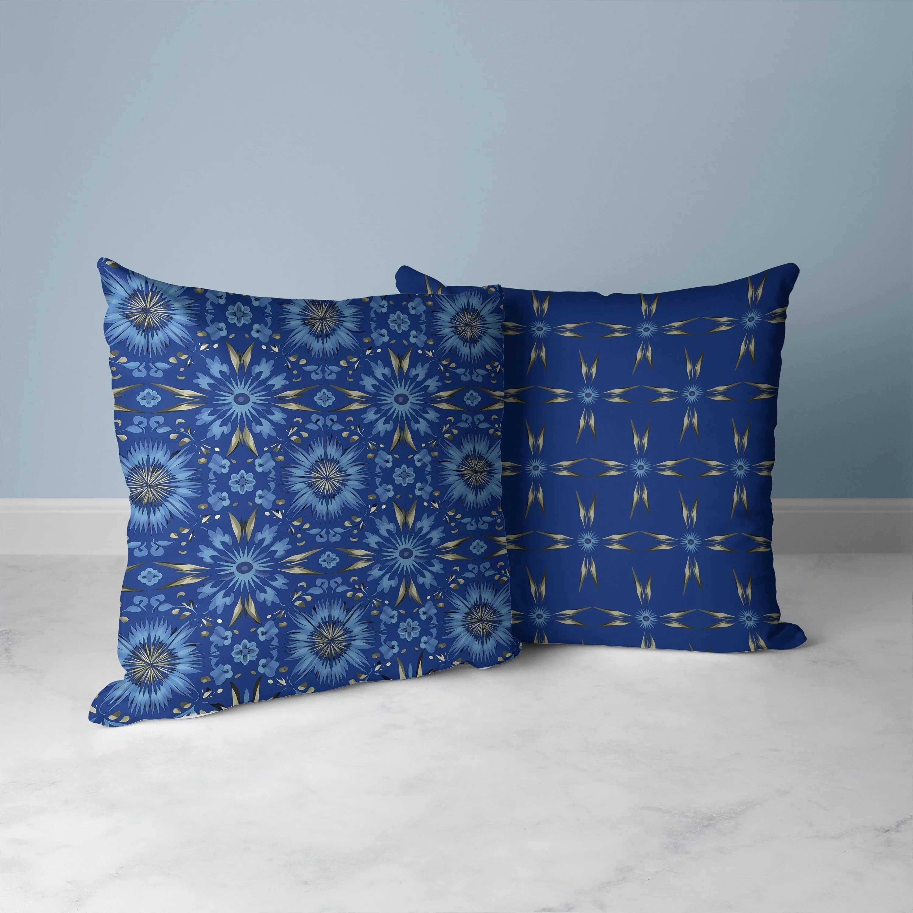 Batik Bliss Faux Suede Reversible Throw Pillow Blue and Grey