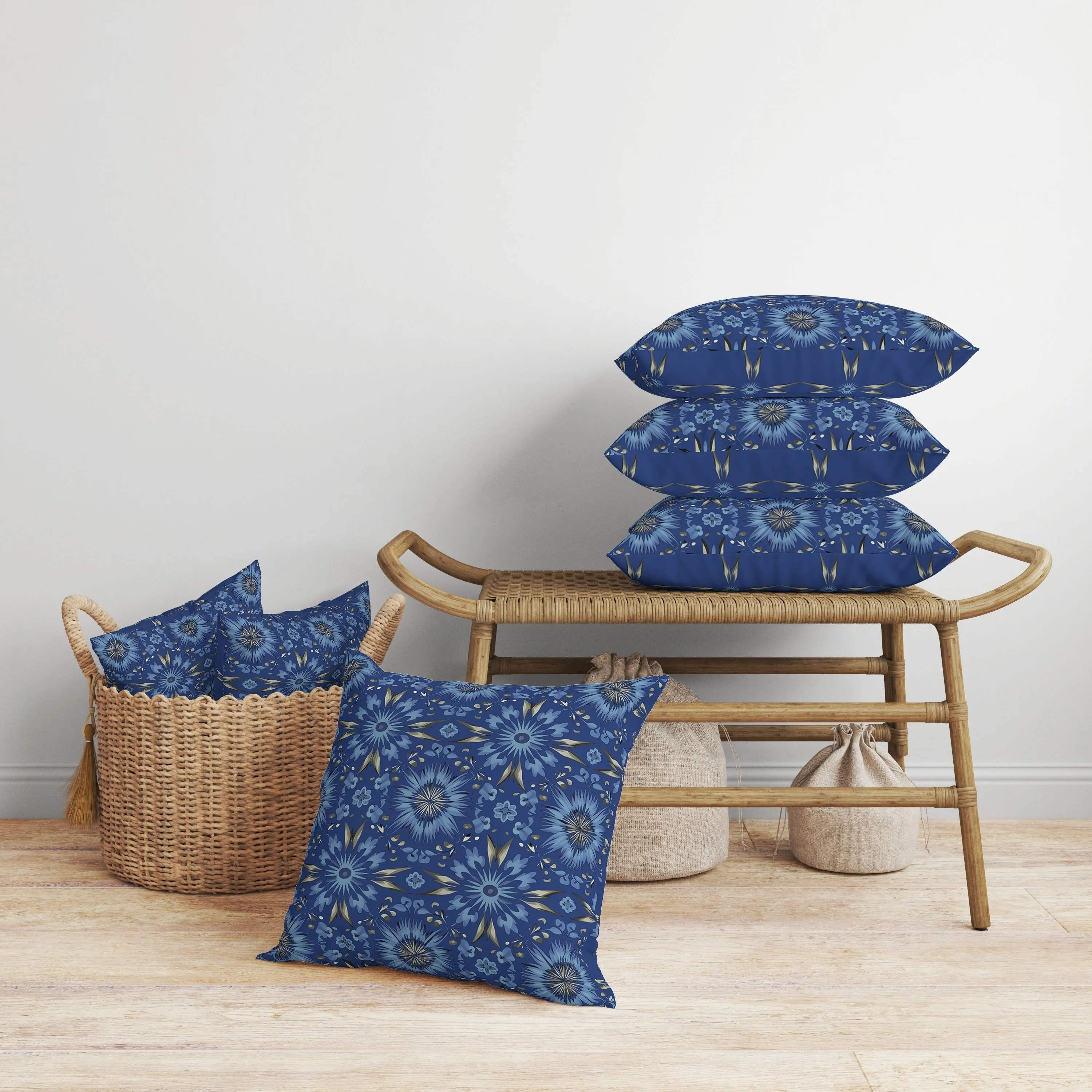 Batik Bliss Faux Suede Reversible Throw Pillow Blue and Grey