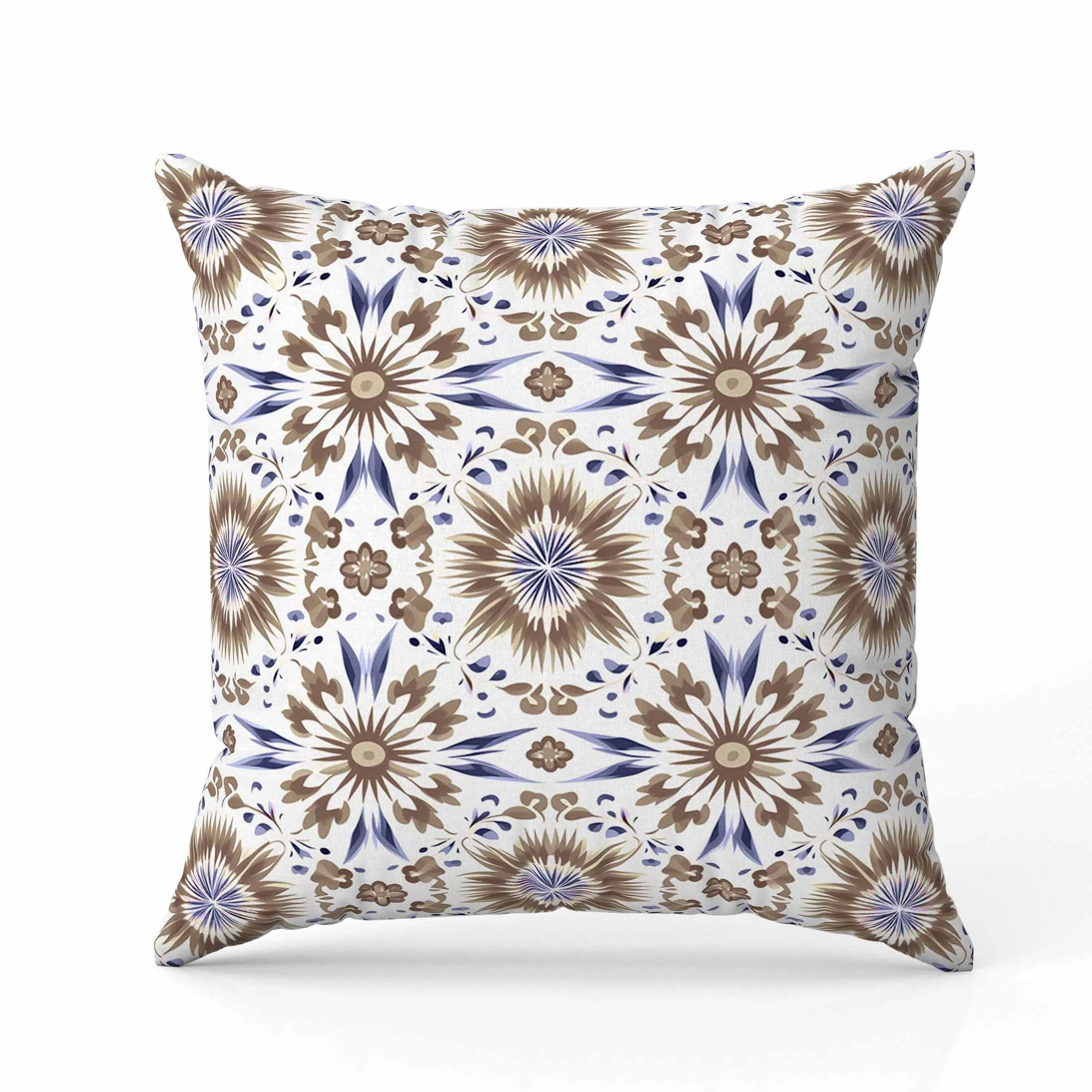 Batik Bliss Faux Suede Reversible Throw Pillow Brown and Blue