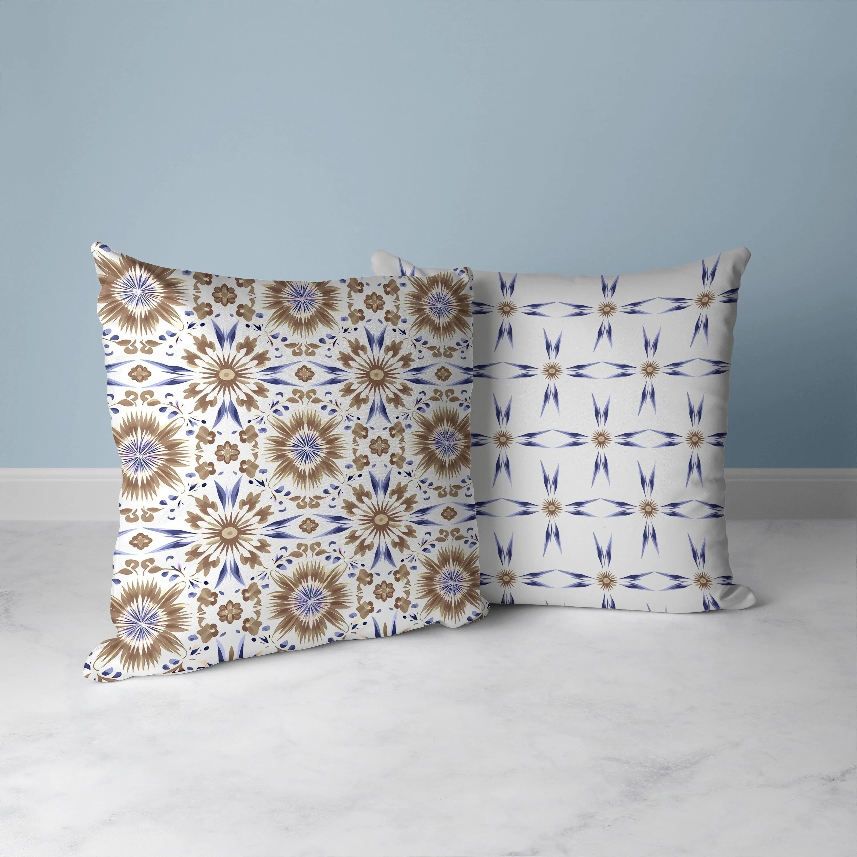 Batik Bliss Faux Suede Reversible Throw Pillow Brown and Blue