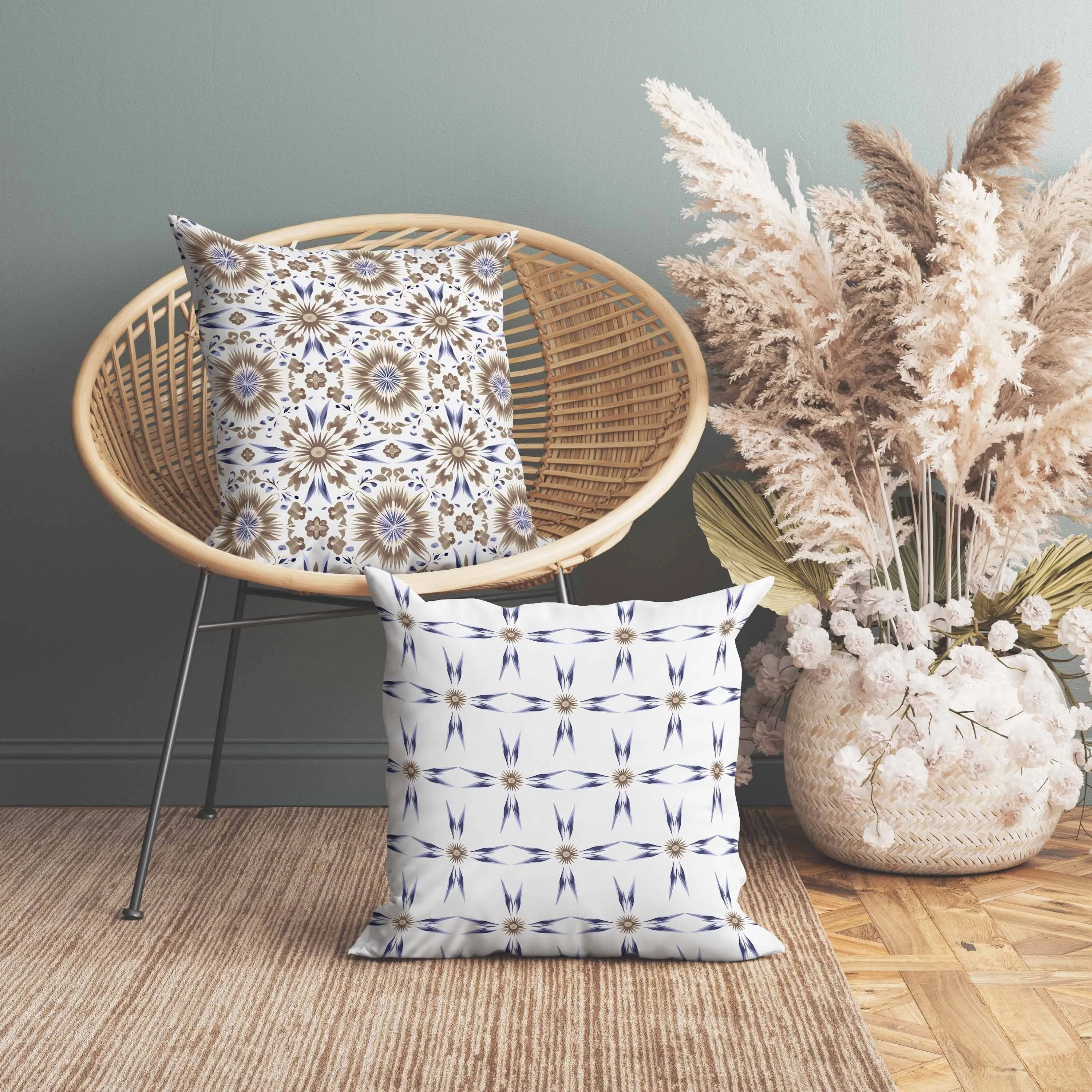 Batik Bliss Faux Suede Reversible Throw Pillow Brown and Blue