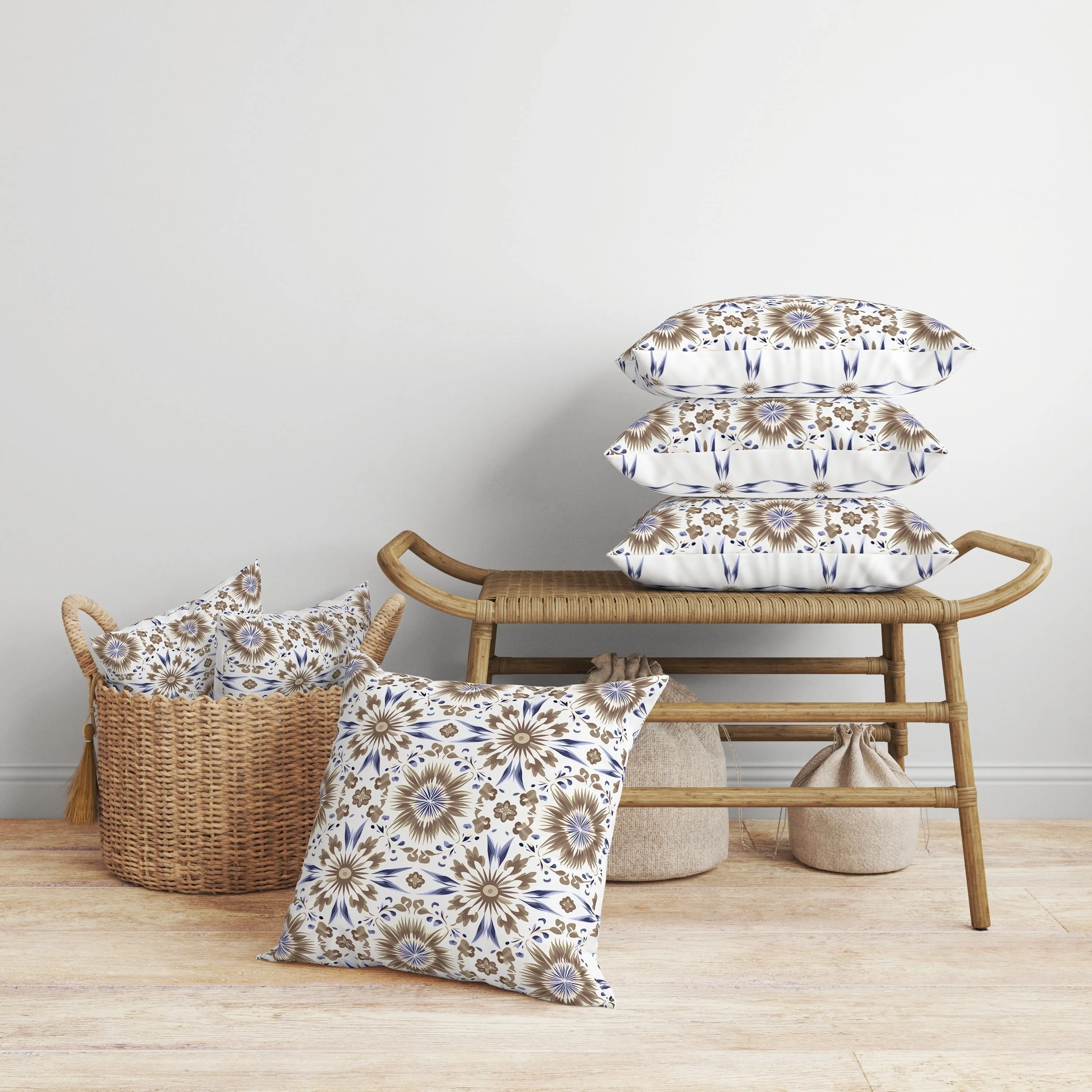 Batik Bliss Faux Suede Reversible Throw Pillow Brown and Blue