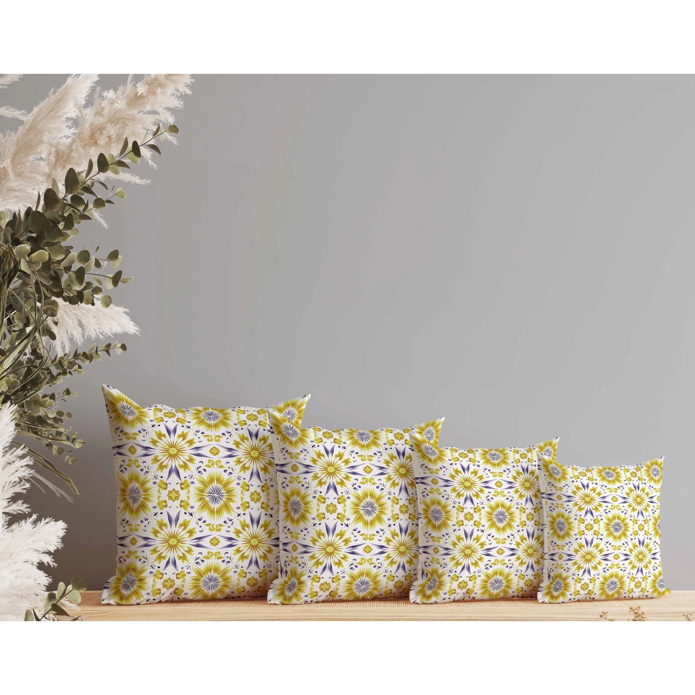 Batik Bliss Faux Suede Reversible Throw Pillow Yellow and Blue