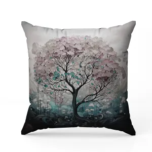 Beautiful Tree of Life Faux Suede Reversible Throw Pillow Pink and Teal