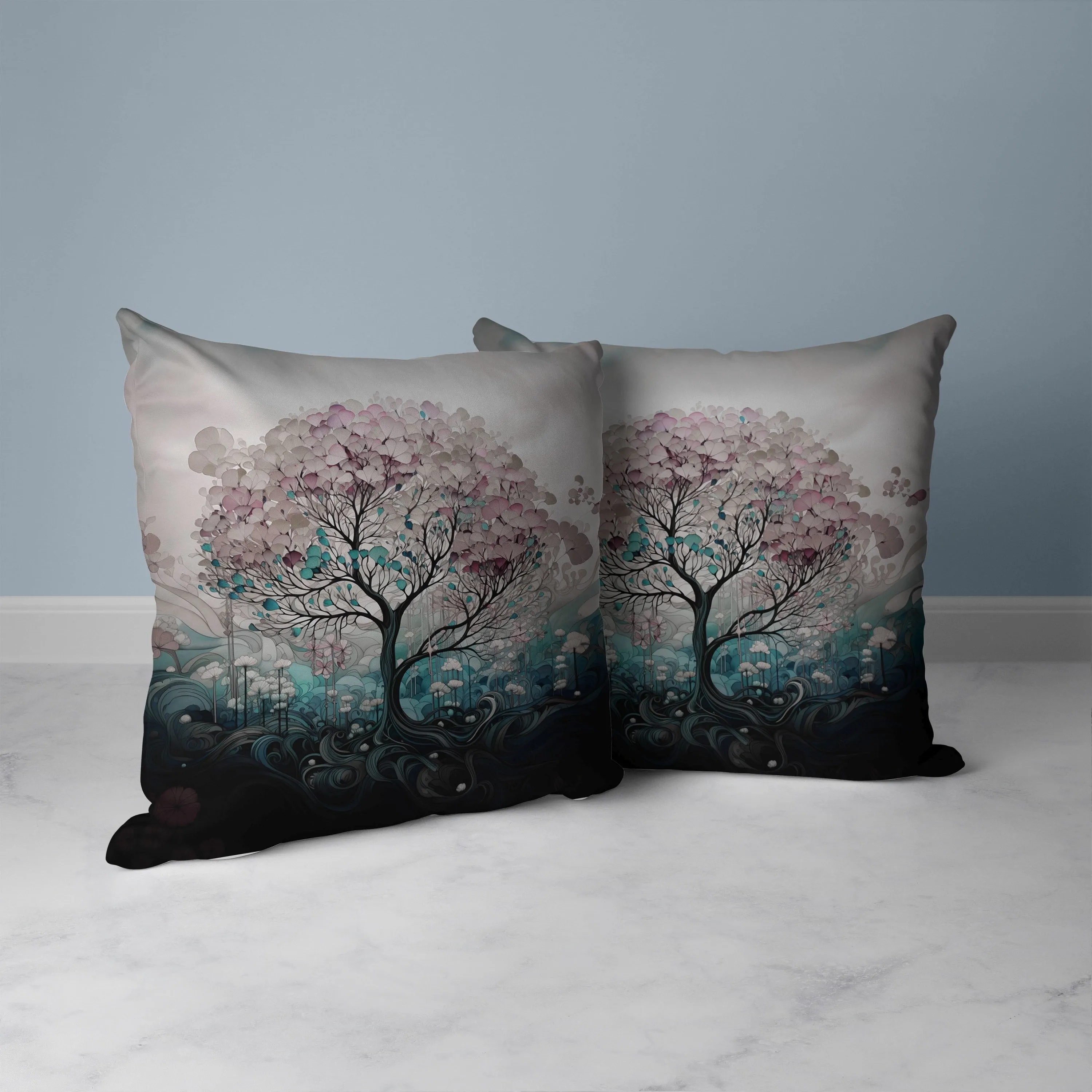 Beautiful Tree of Life Faux Suede Reversible Throw Pillow Pink and Teal