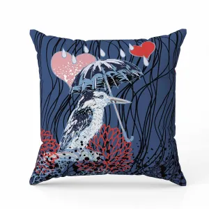Bird with Umbrella Faux Suede Reversible Throw Pillow Blue and Red