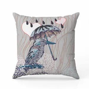 Bird with Umbrella Faux Suede Reversible Throw Pillow Silver and Brown