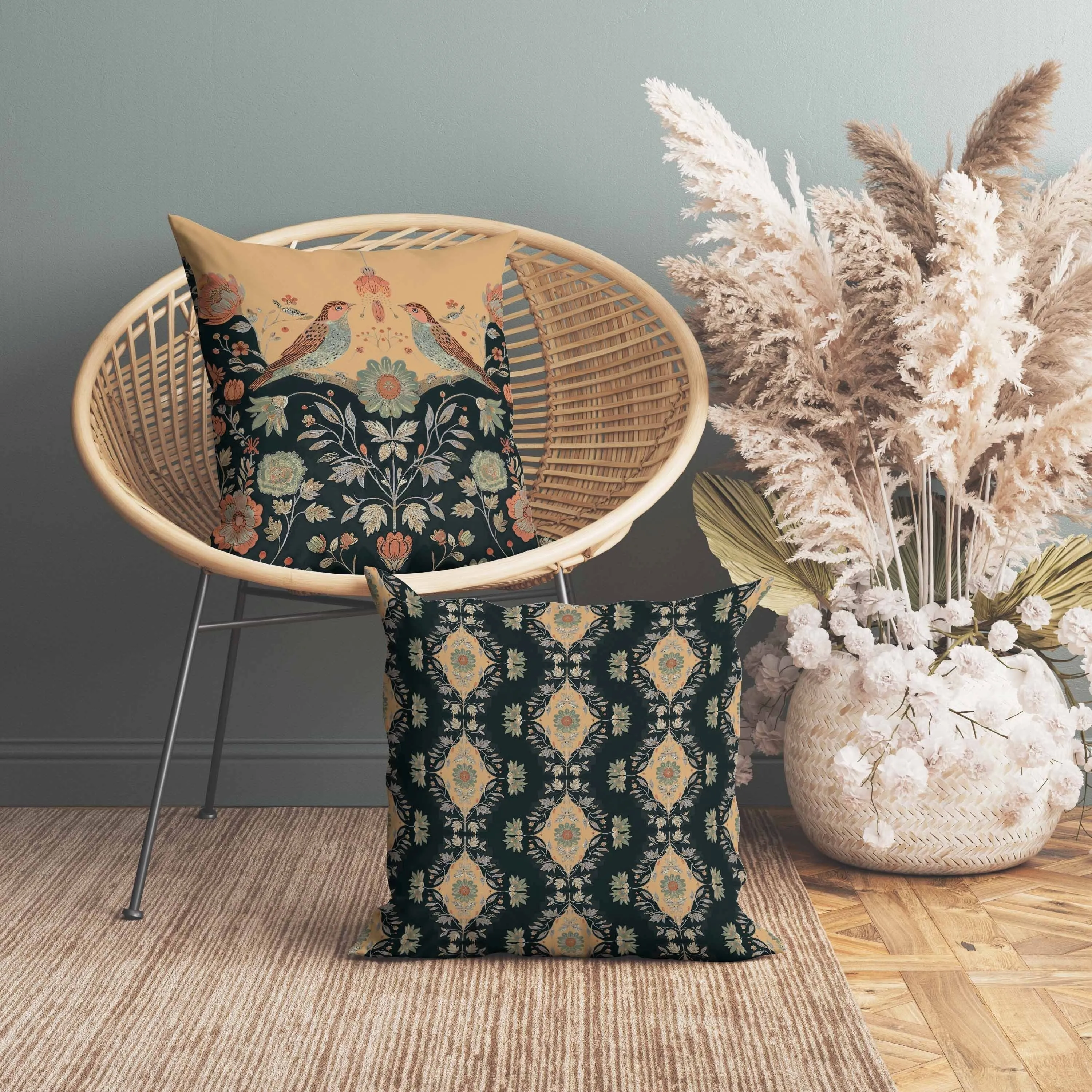 Birdsong Ballet Faux Suede Reversible Throw Pillow Orange and Indigo