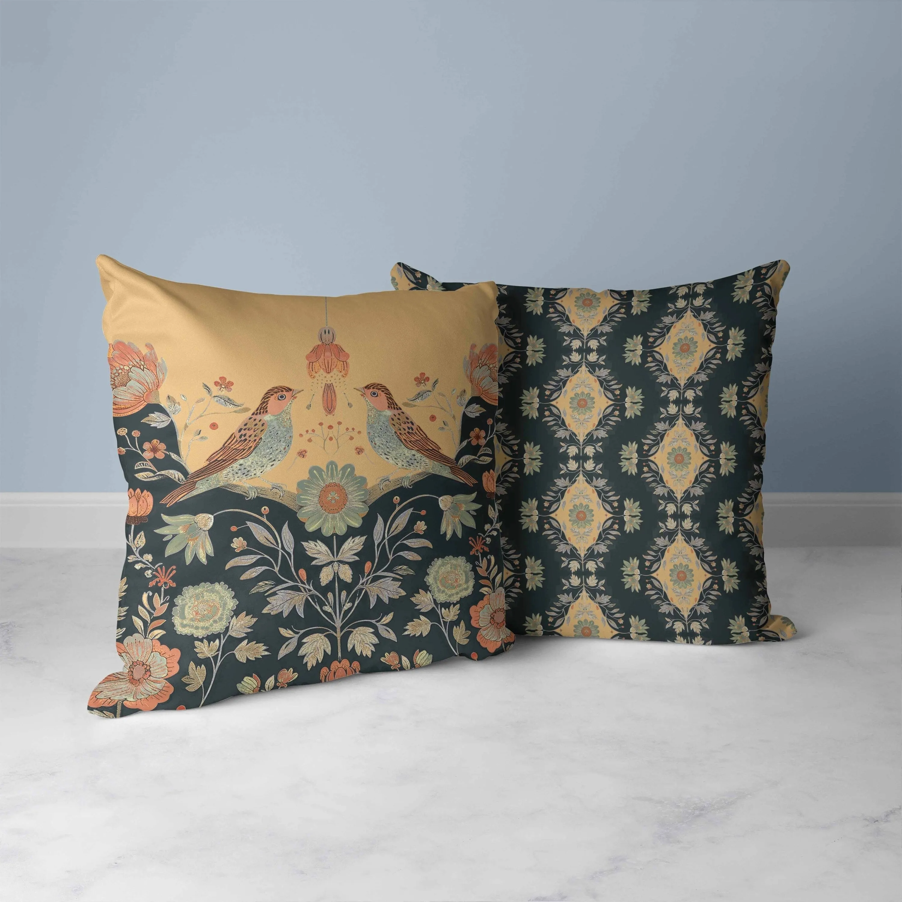 Birdsong Ballet Faux Suede Reversible Throw Pillow Orange and Indigo