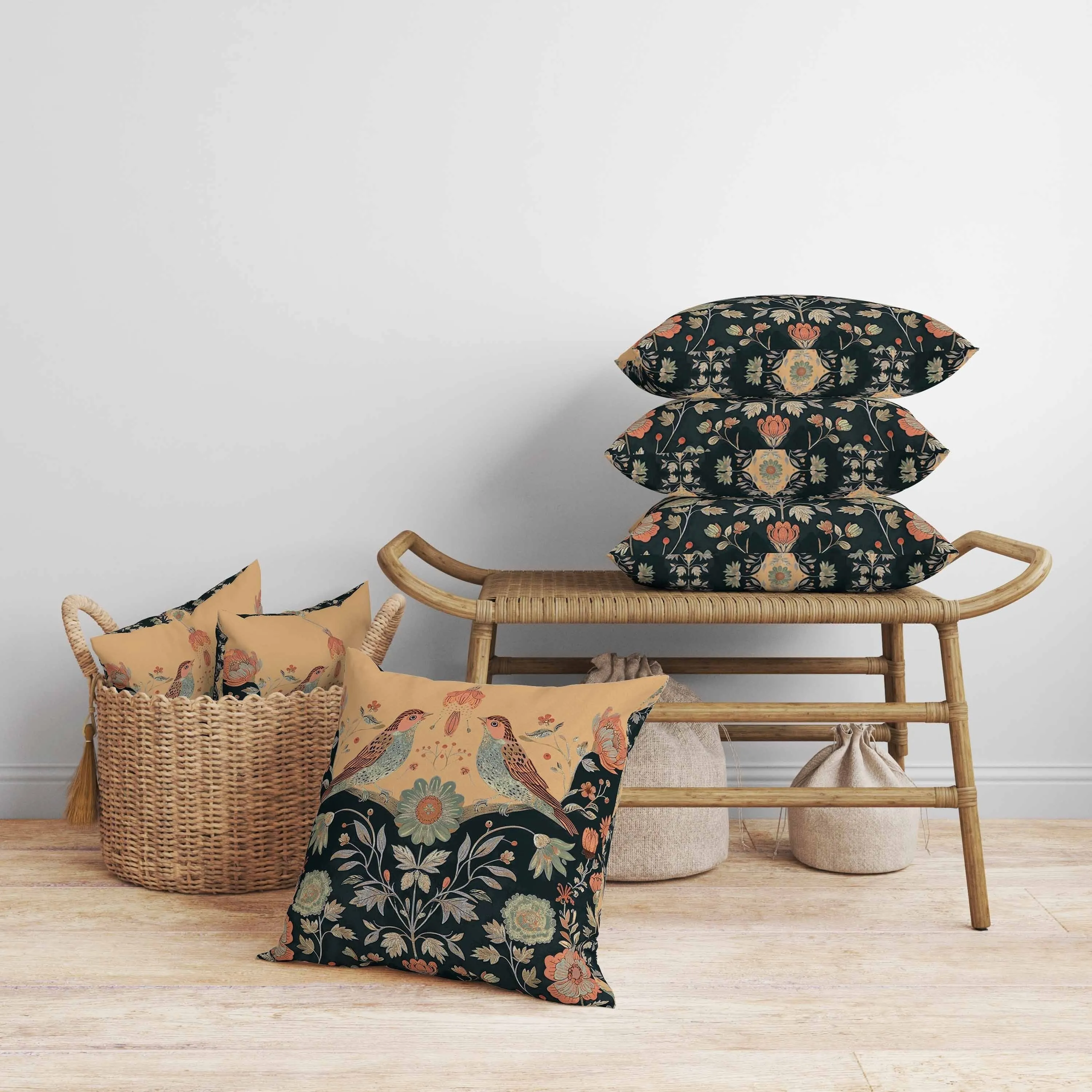 Birdsong Ballet Faux Suede Reversible Throw Pillow Orange and Indigo