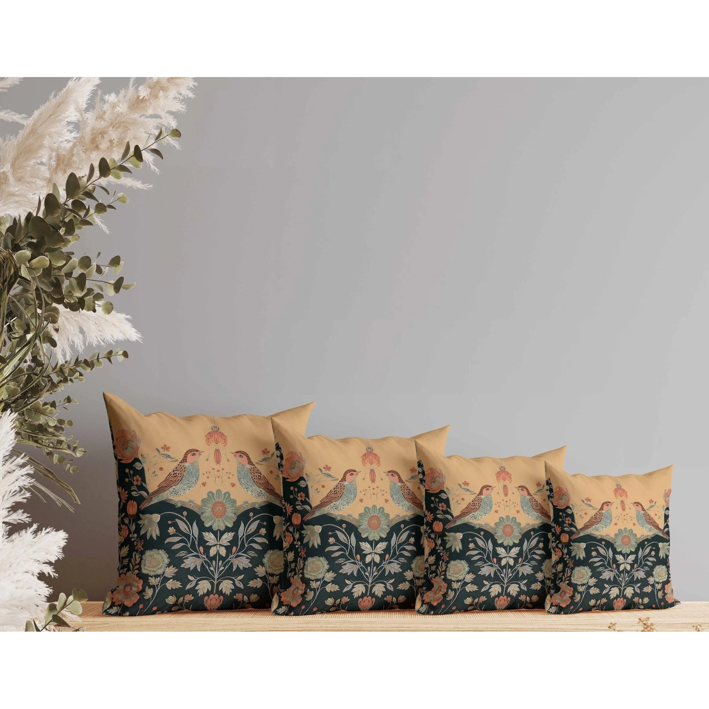 Birdsong Ballet Faux Suede Reversible Throw Pillow Orange and Indigo