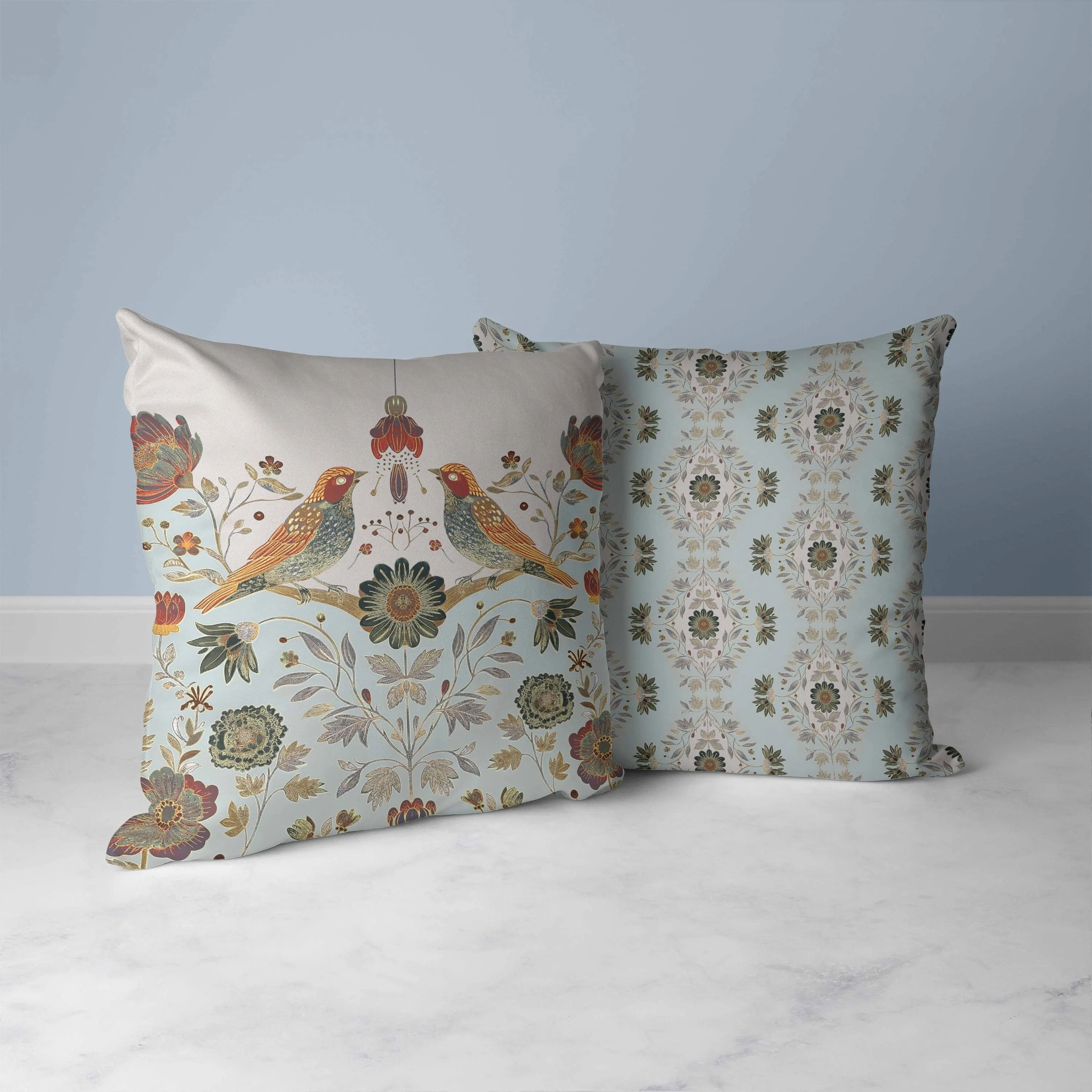 Birdsong Ballet Faux Suede Reversible Throw Pillow Teal and Orange