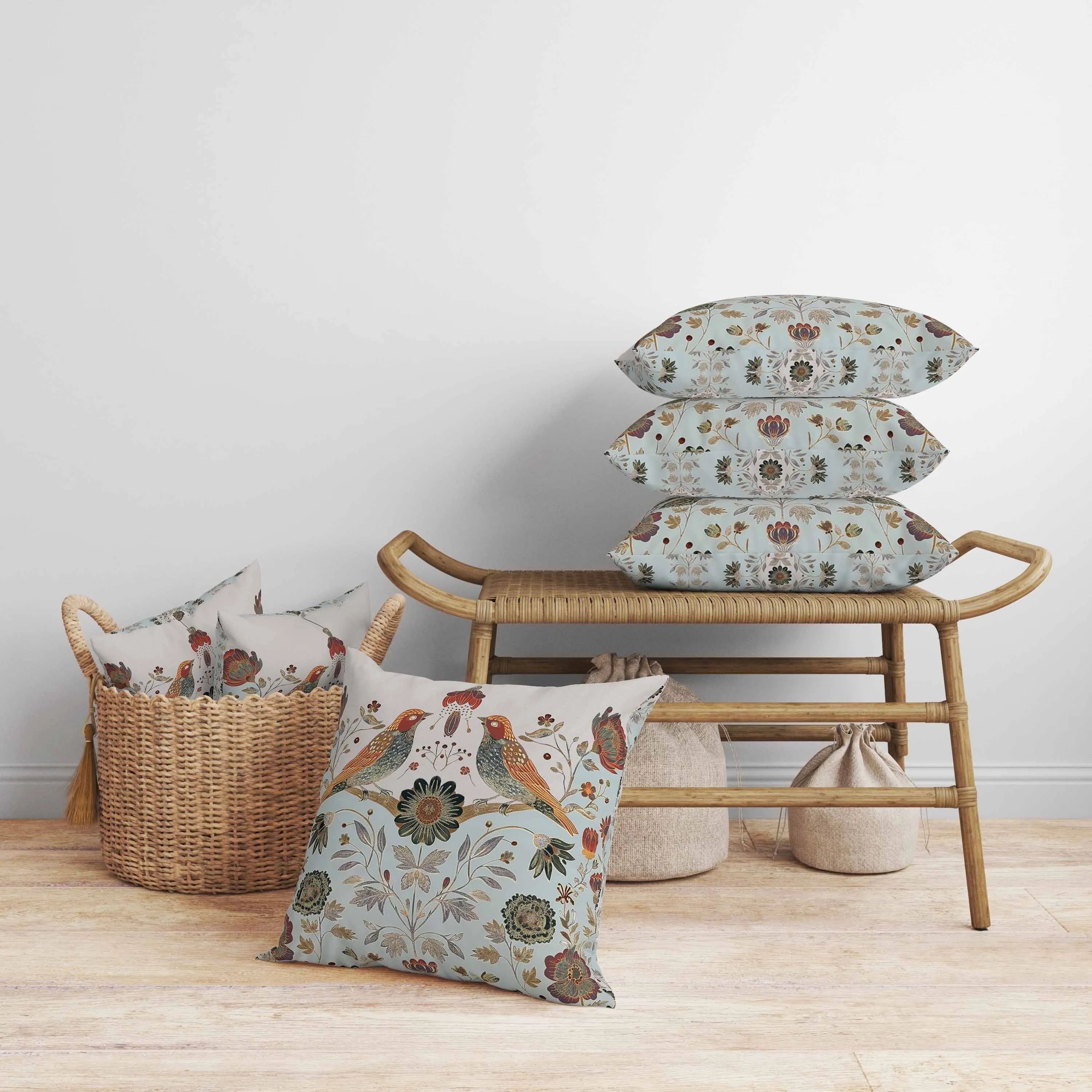 Birdsong Ballet Faux Suede Reversible Throw Pillow Teal and Orange