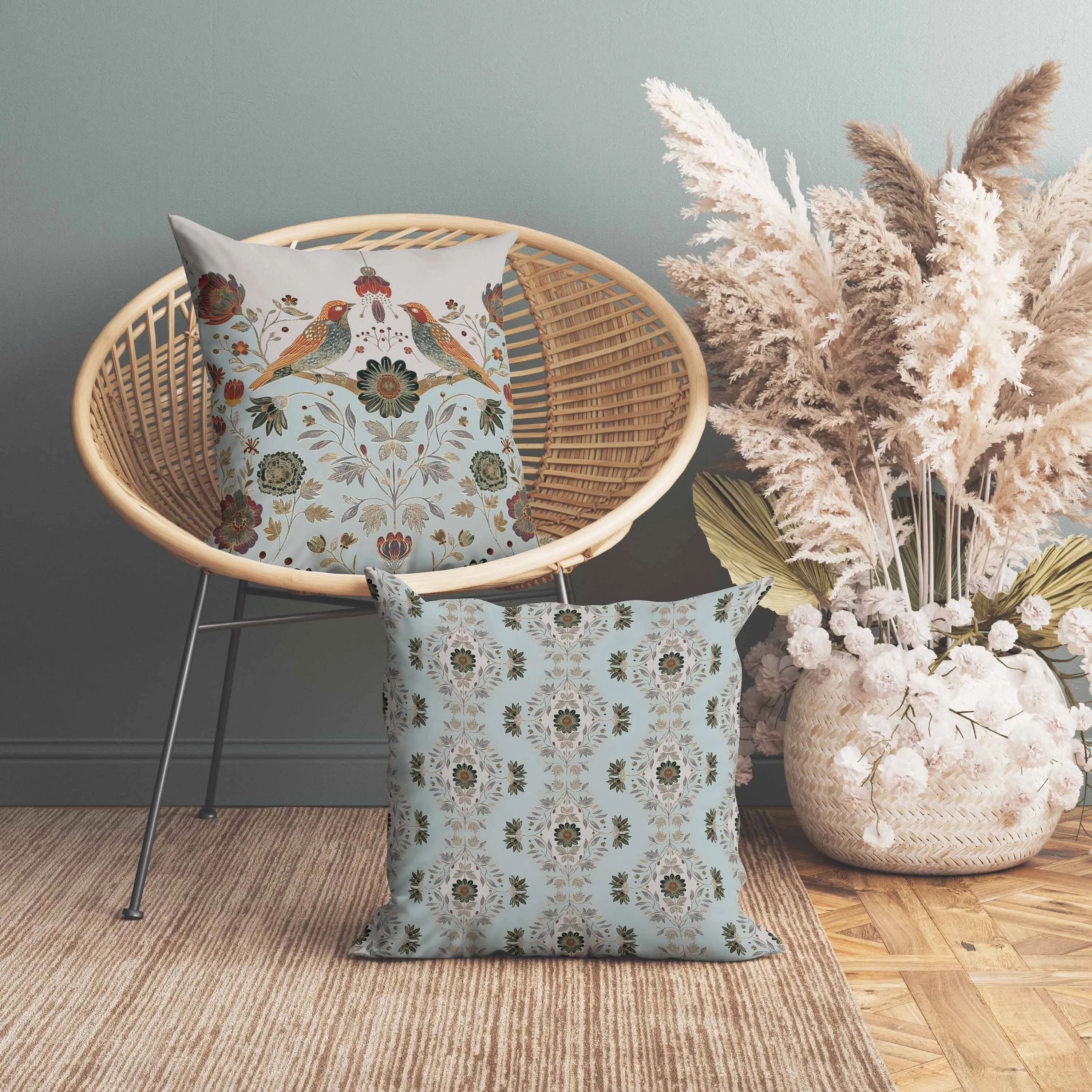 Birdsong Ballet Faux Suede Reversible Throw Pillow Teal and Orange