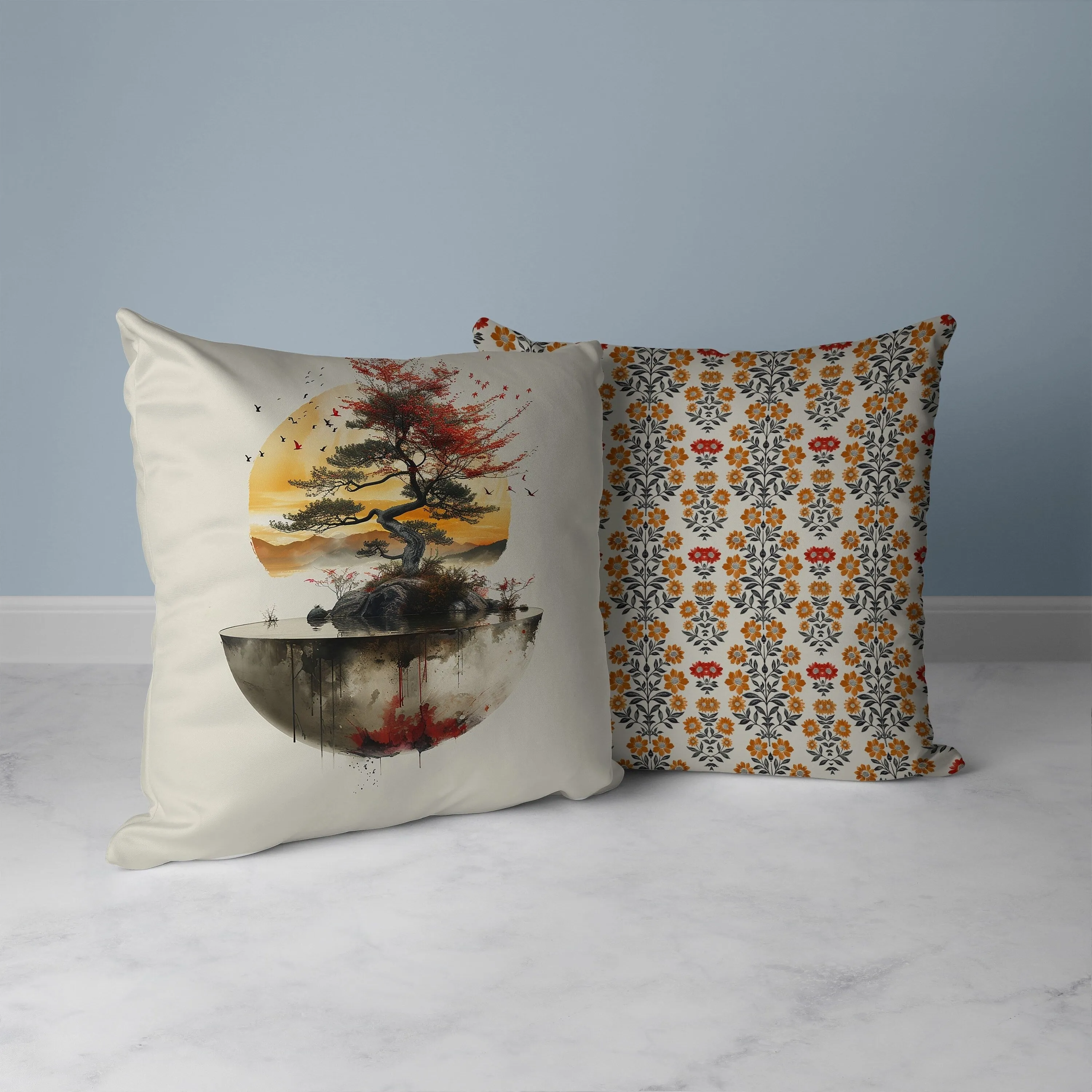 Blossom Bliss Bodhi Faux Suede Reversible Throw Pillow Peach and Orange