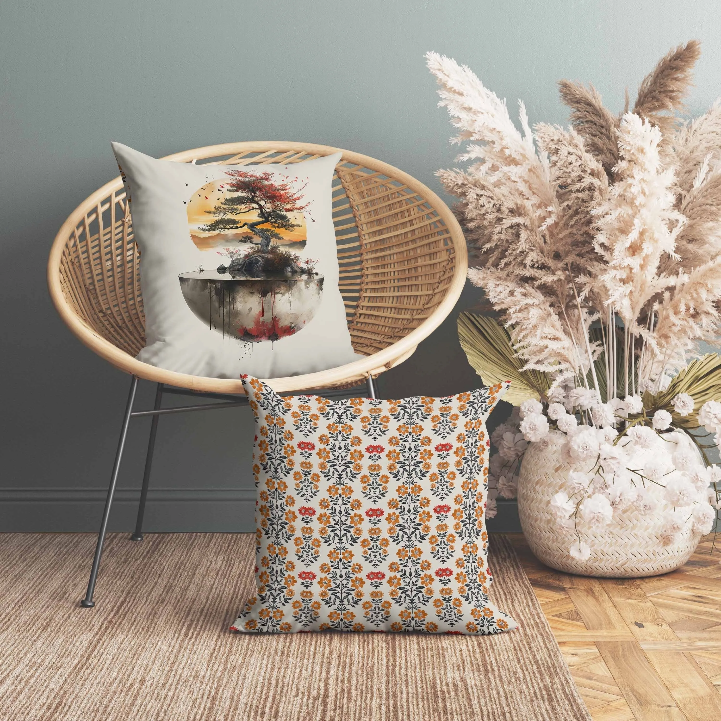 Blossom Bliss Bodhi Faux Suede Reversible Throw Pillow Peach and Orange