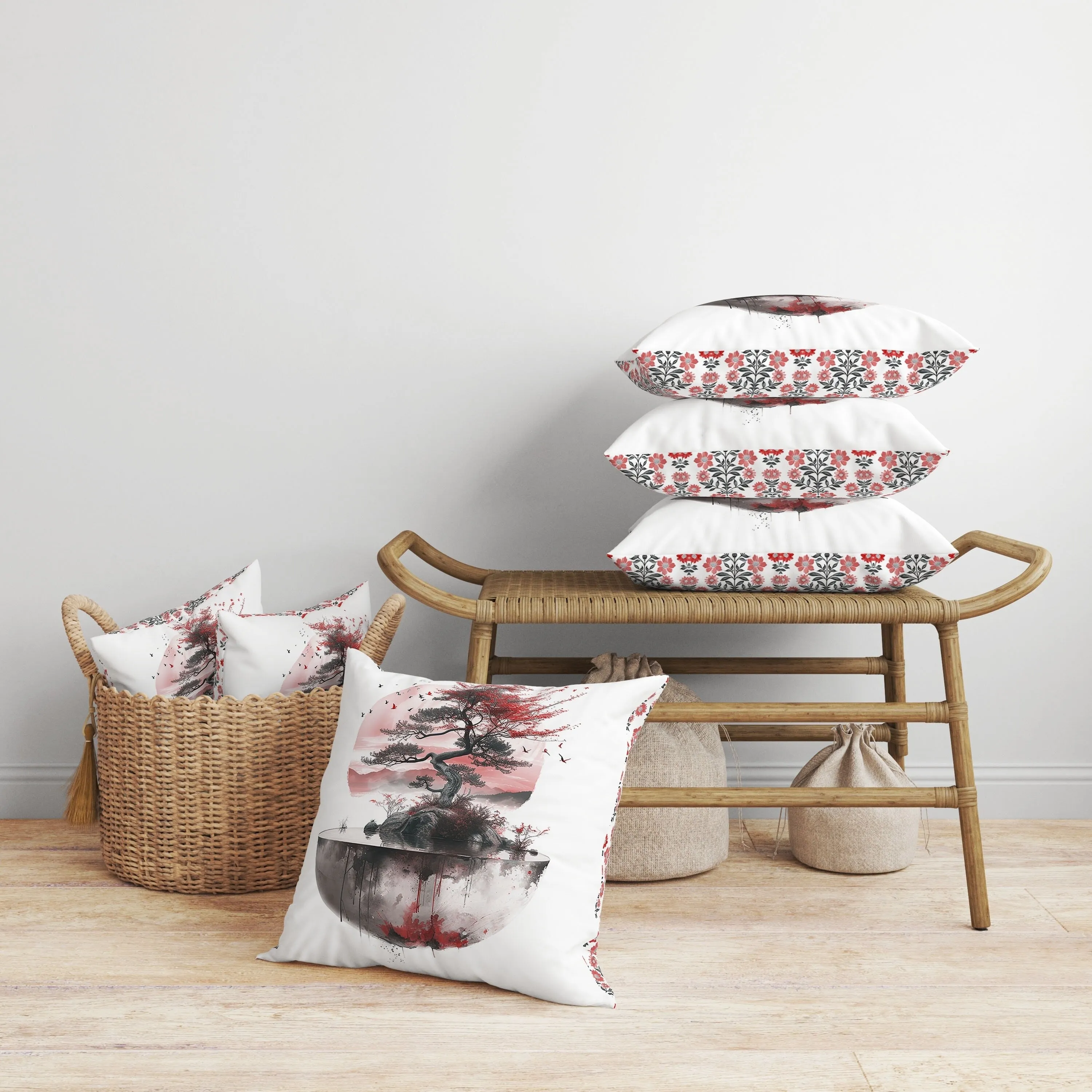 Blossom Bliss Bodhi Faux Suede Reversible Throw Pillow Pink and Red