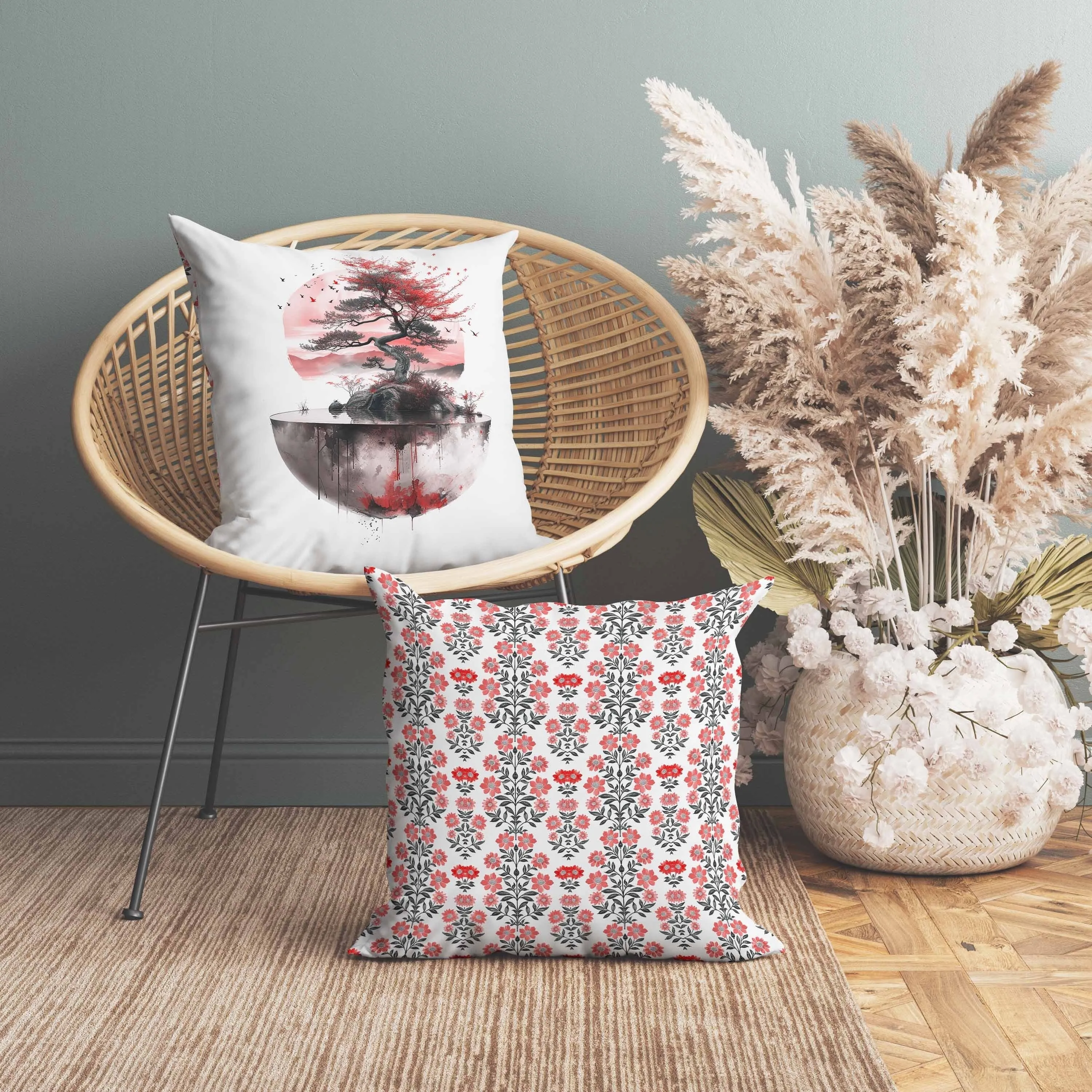 Blossom Bliss Bodhi Faux Suede Reversible Throw Pillow Pink and Red