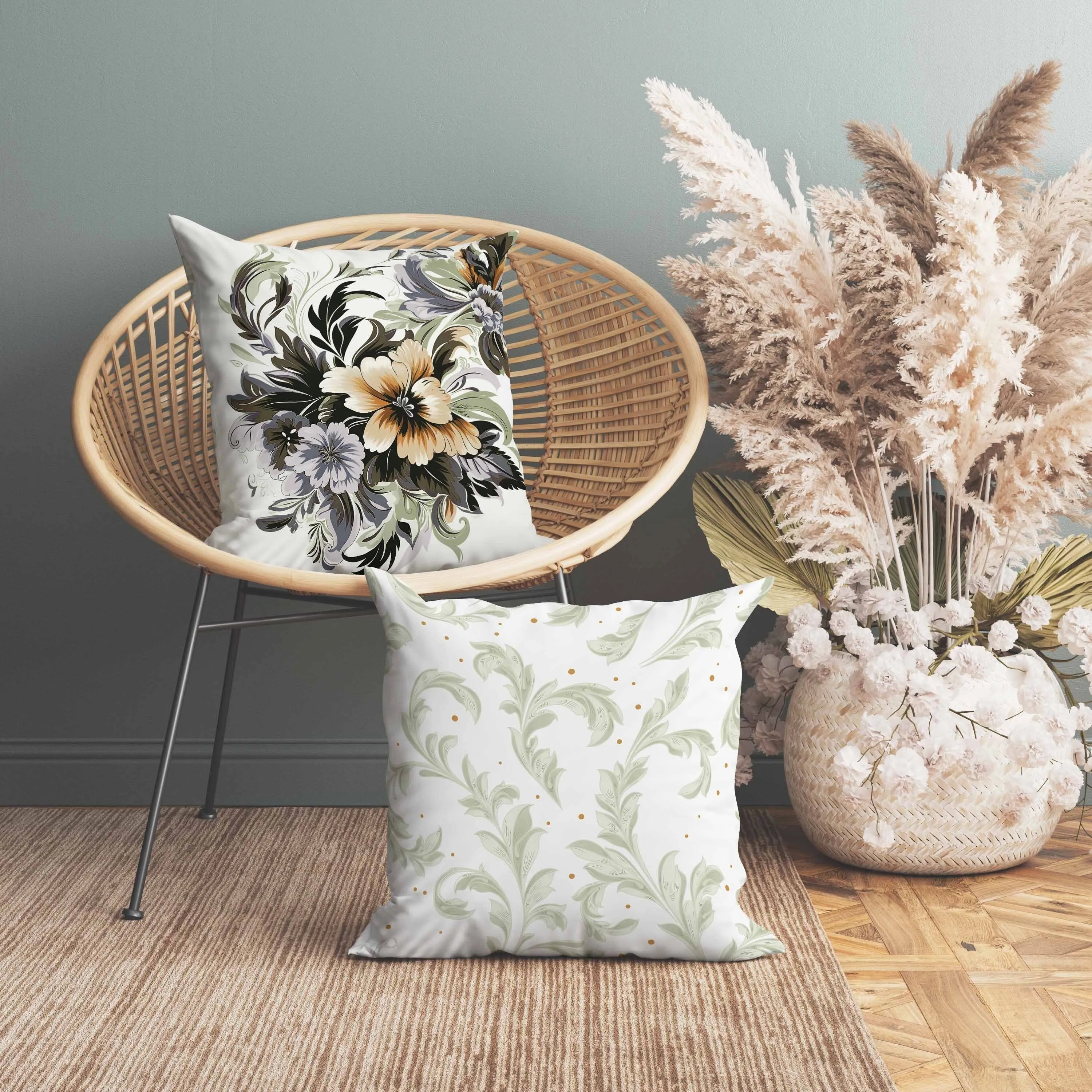 Botanic Bliss Faux Suede Reversible Throw Pillow Olive and Green