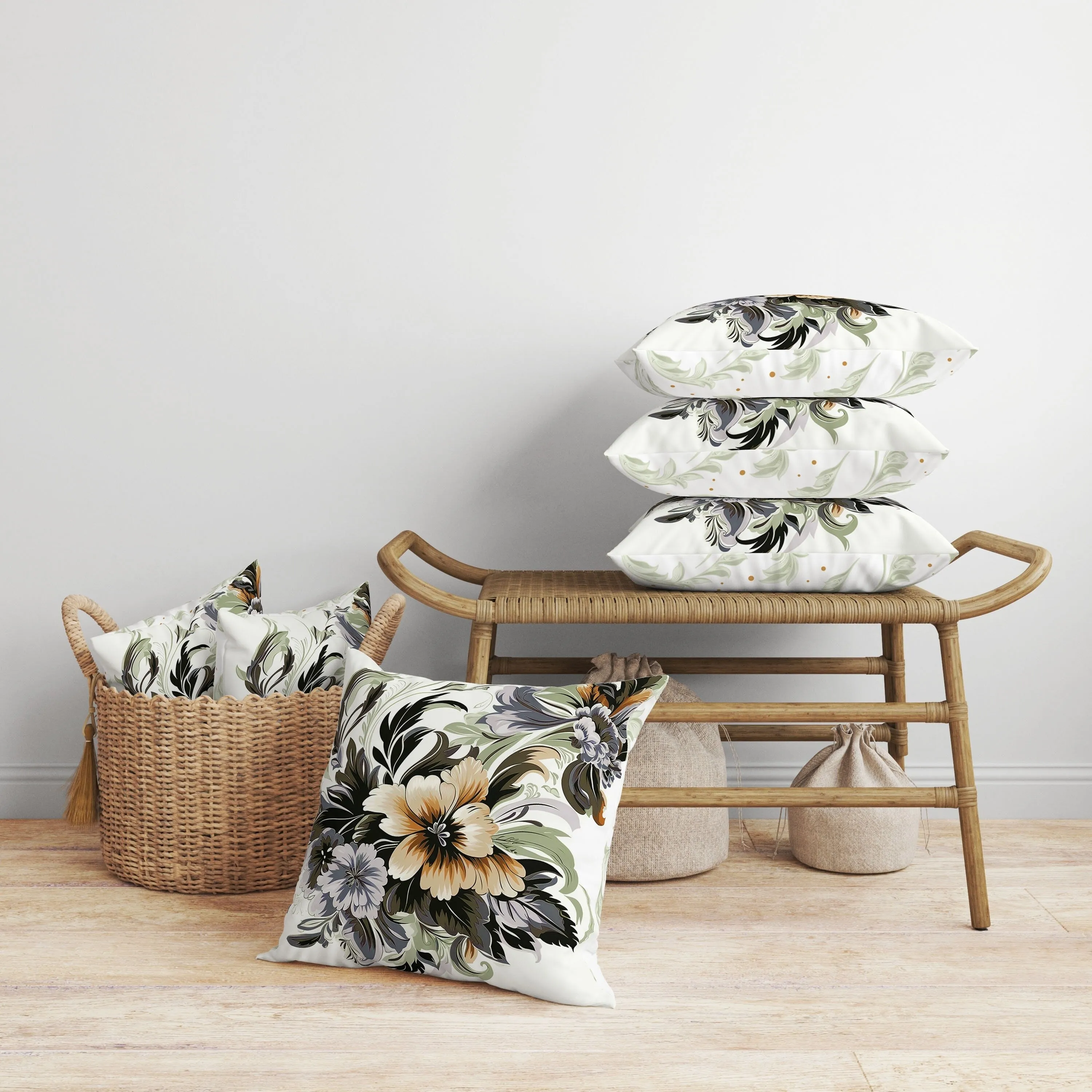 Botanic Bliss Faux Suede Reversible Throw Pillow Olive and Green