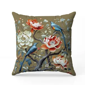 Botanical Bird Ensemble Faux Suede Reversible Throw Pillow Blue and Orange