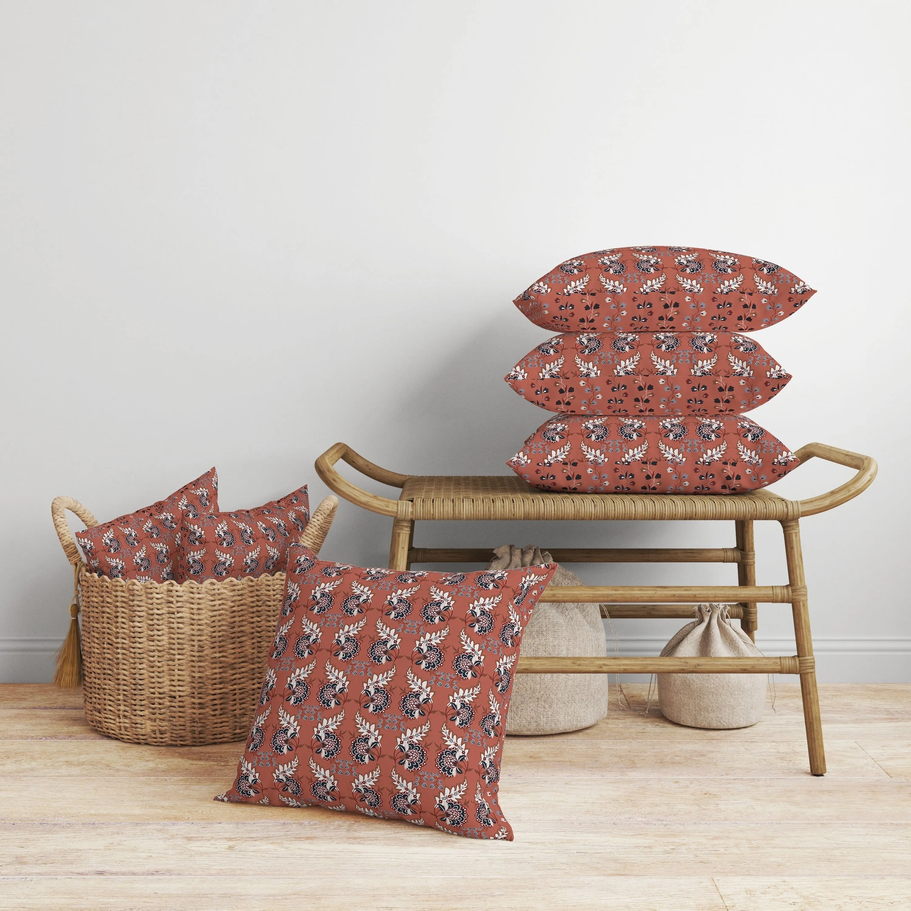 Botanical Bouquet Faux Suede Reversible Throw Pillow Red and Dark