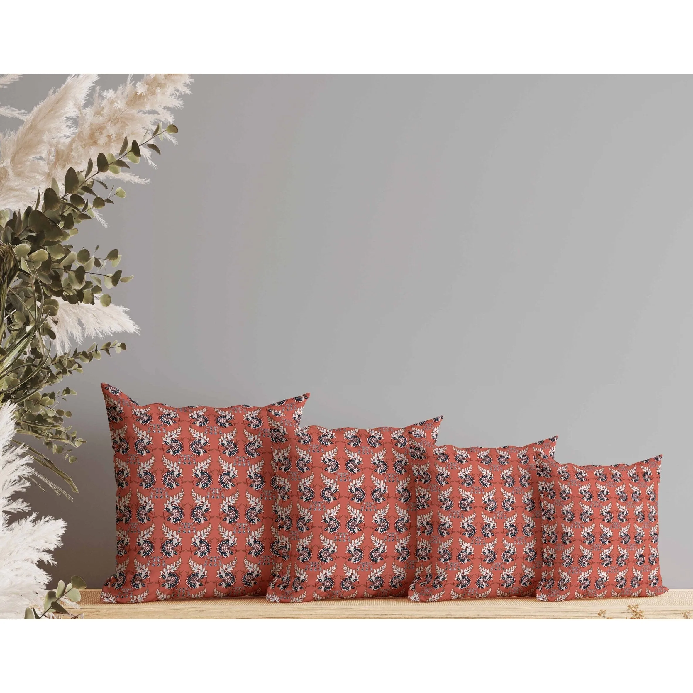 Botanical Bouquet Faux Suede Reversible Throw Pillow Red and Dark