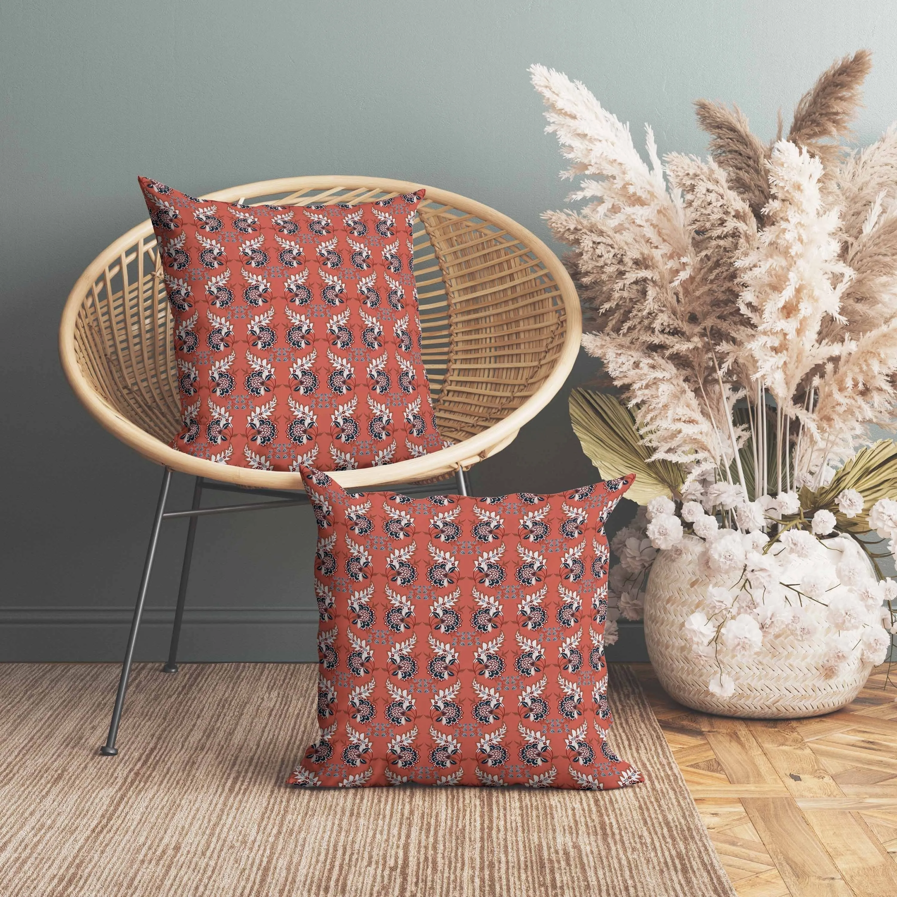 Botanical Bouquet Faux Suede Reversible Throw Pillow Red and Dark