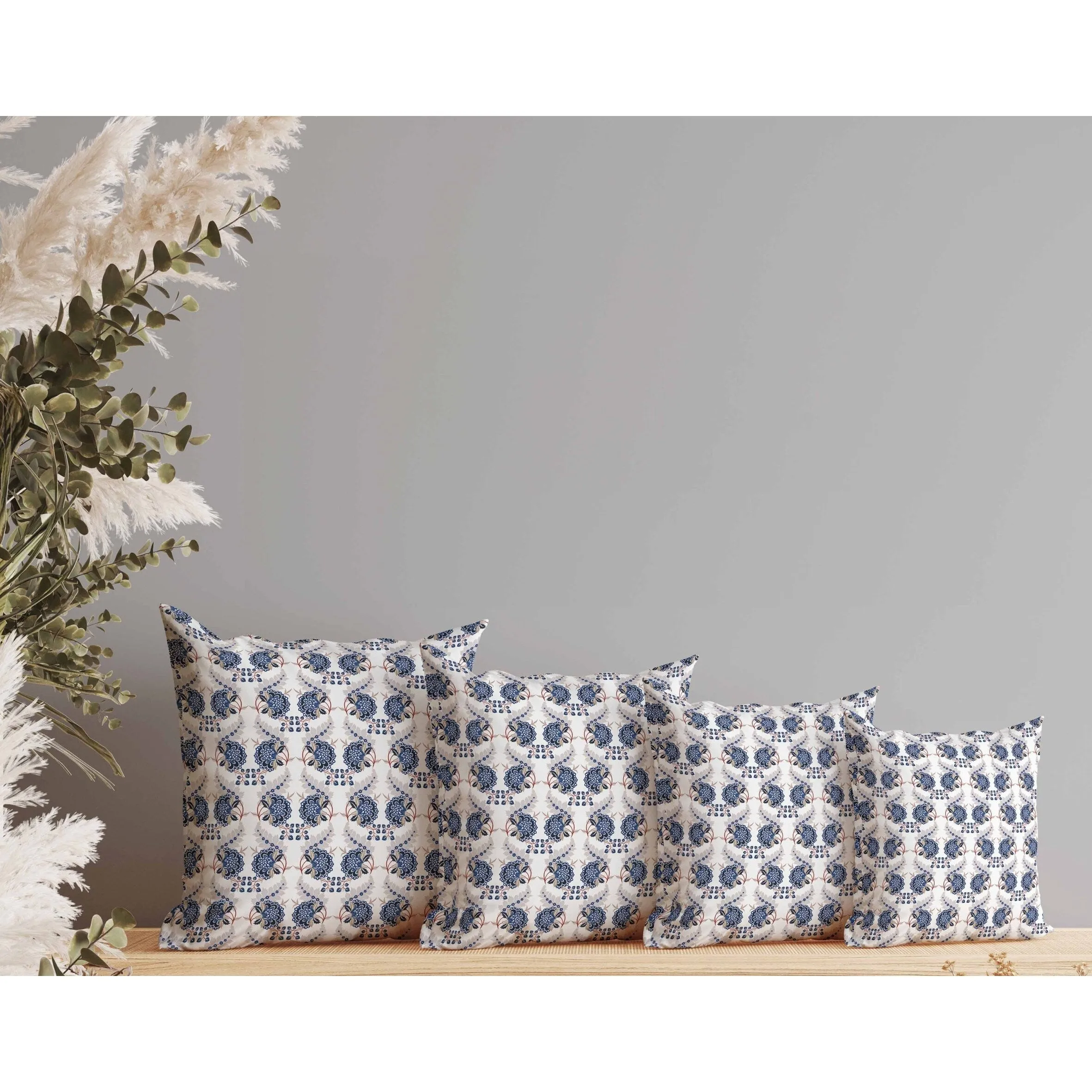 Botanical Bouquet Indoor/Outdoor Reversible Throw Pillow White and Blue
