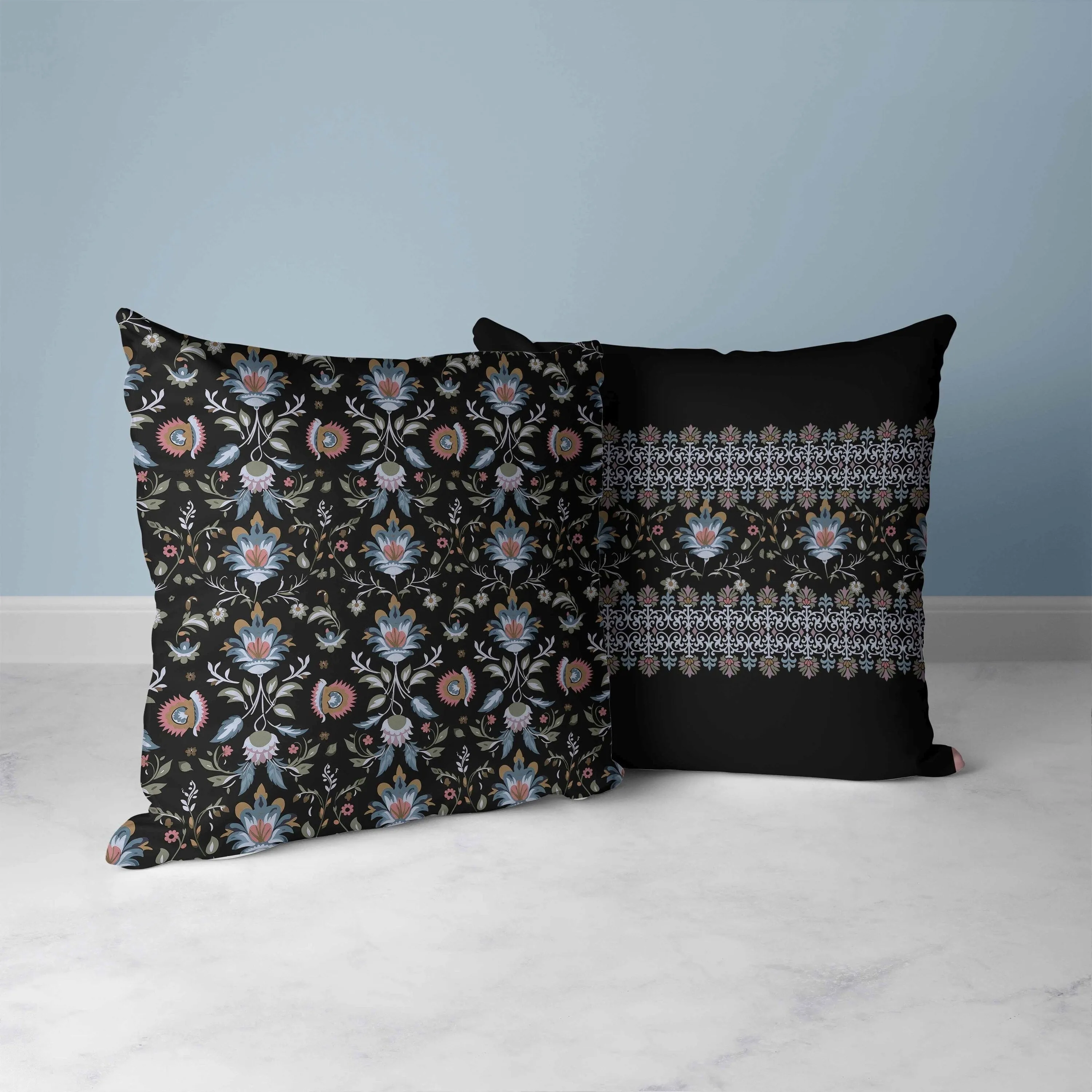 Breezy Botanicals Faux Suede Reversible Throw Pillow Black and Pink