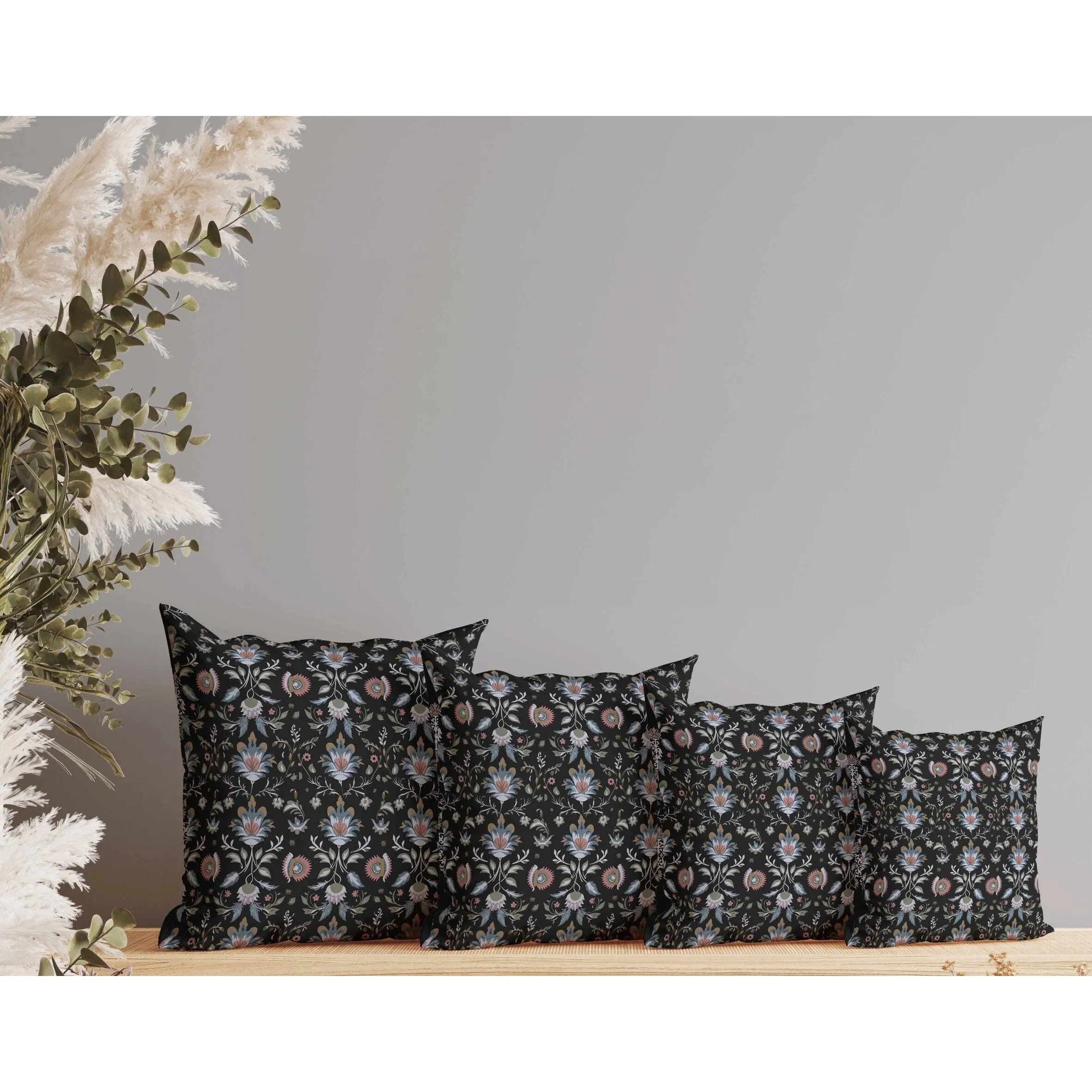Breezy Botanicals Faux Suede Reversible Throw Pillow Black and Pink