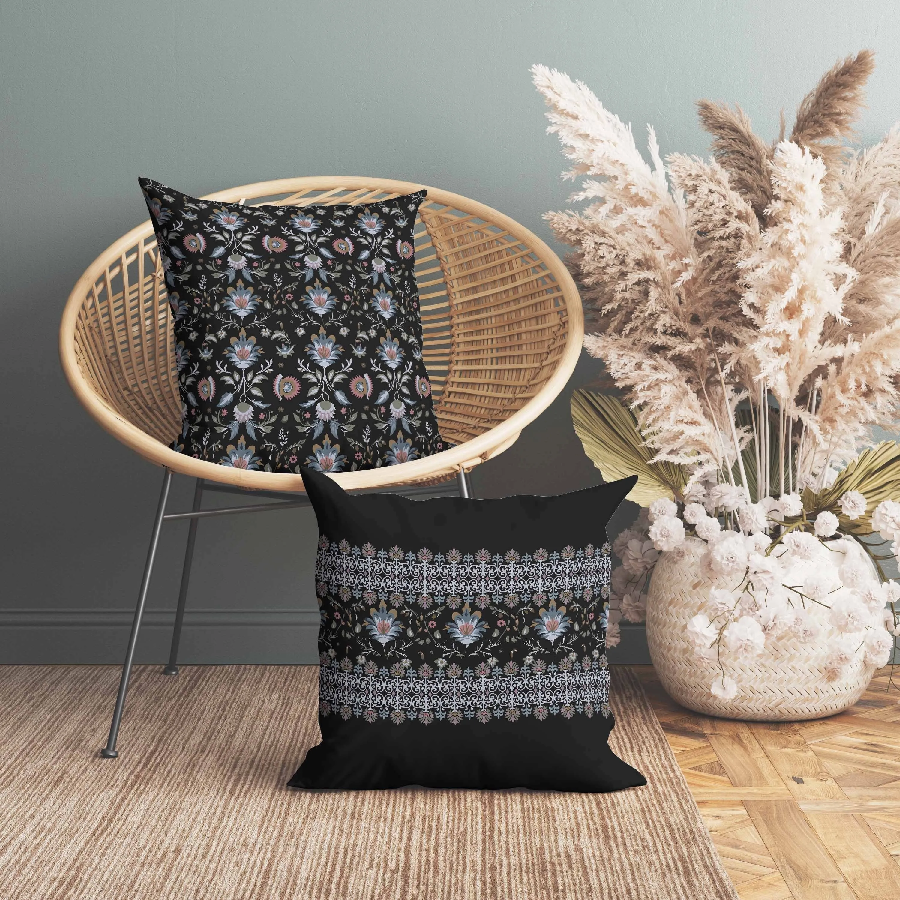 Breezy Botanicals Faux Suede Reversible Throw Pillow Black and Pink