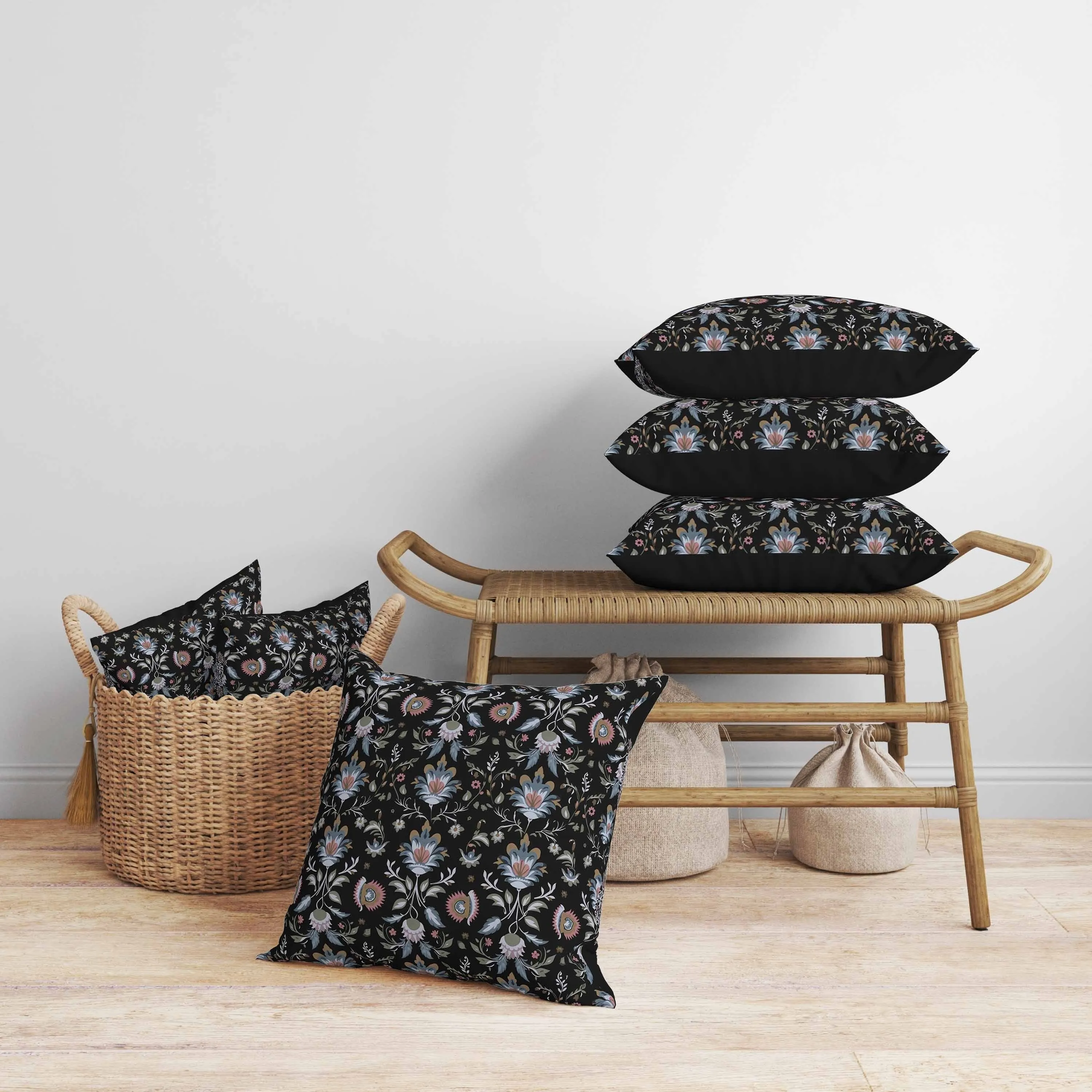 Breezy Botanicals Faux Suede Reversible Throw Pillow Black and Pink