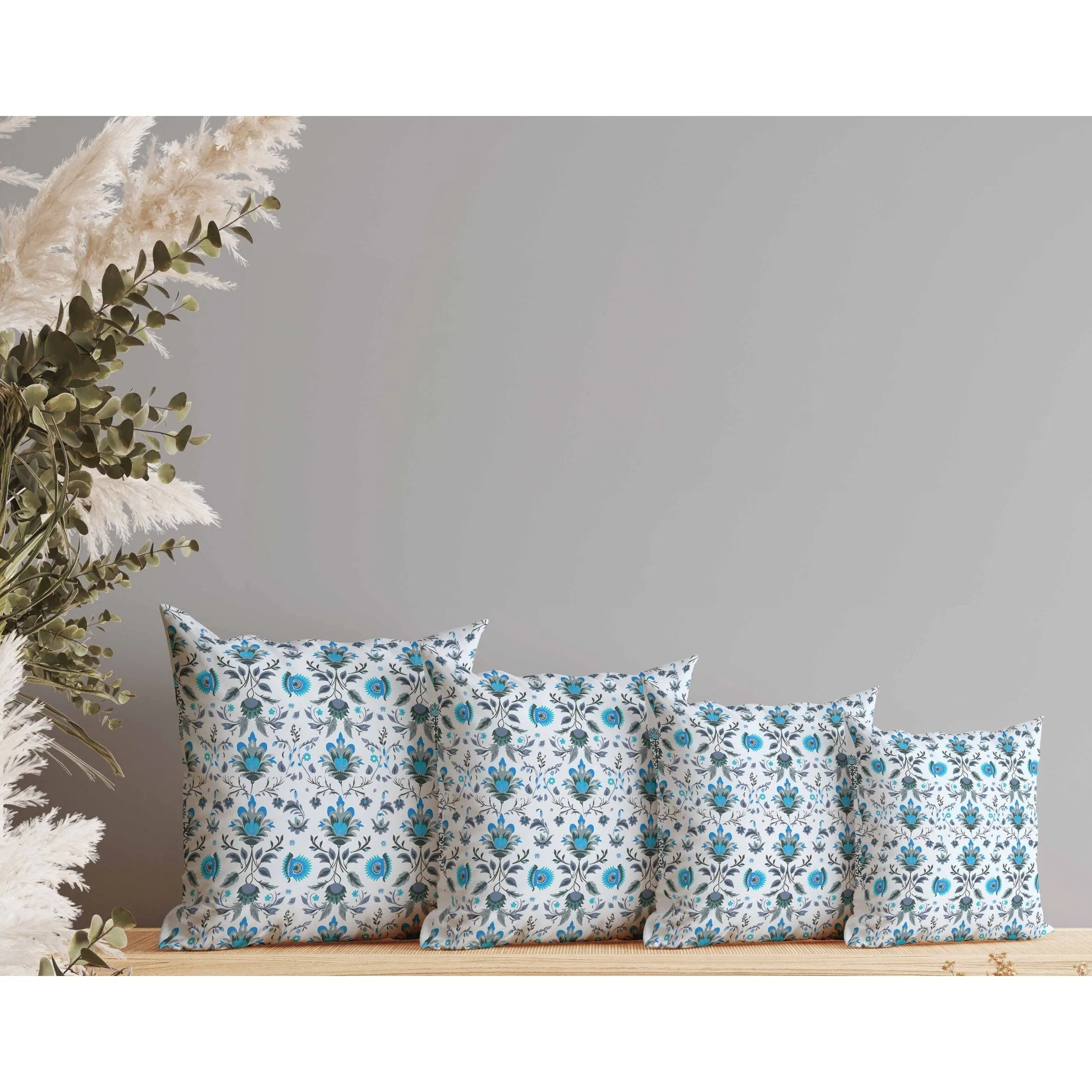 Breezy Botanicals Faux Suede Reversible Throw Pillow Blue