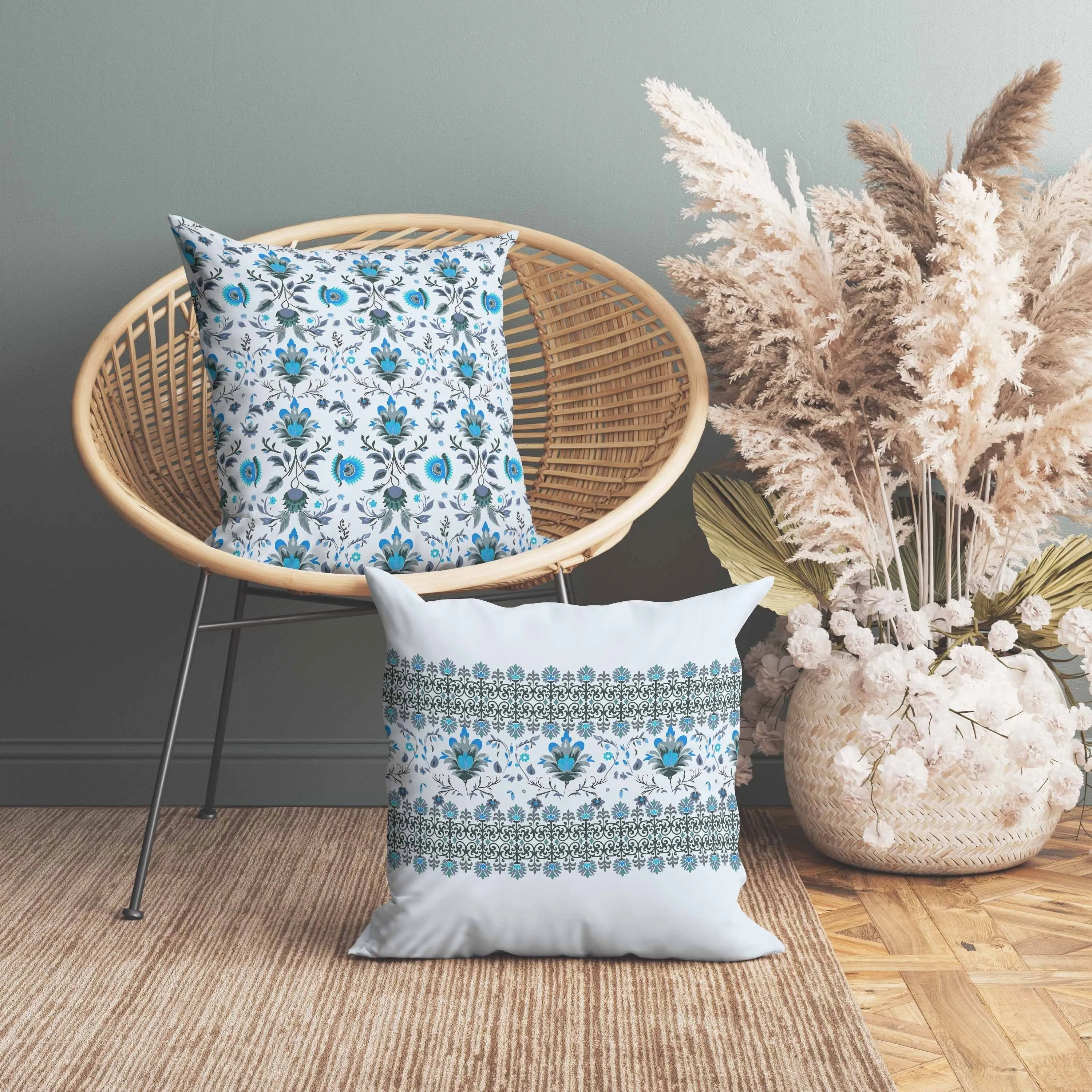 Breezy Botanicals Faux Suede Reversible Throw Pillow Blue