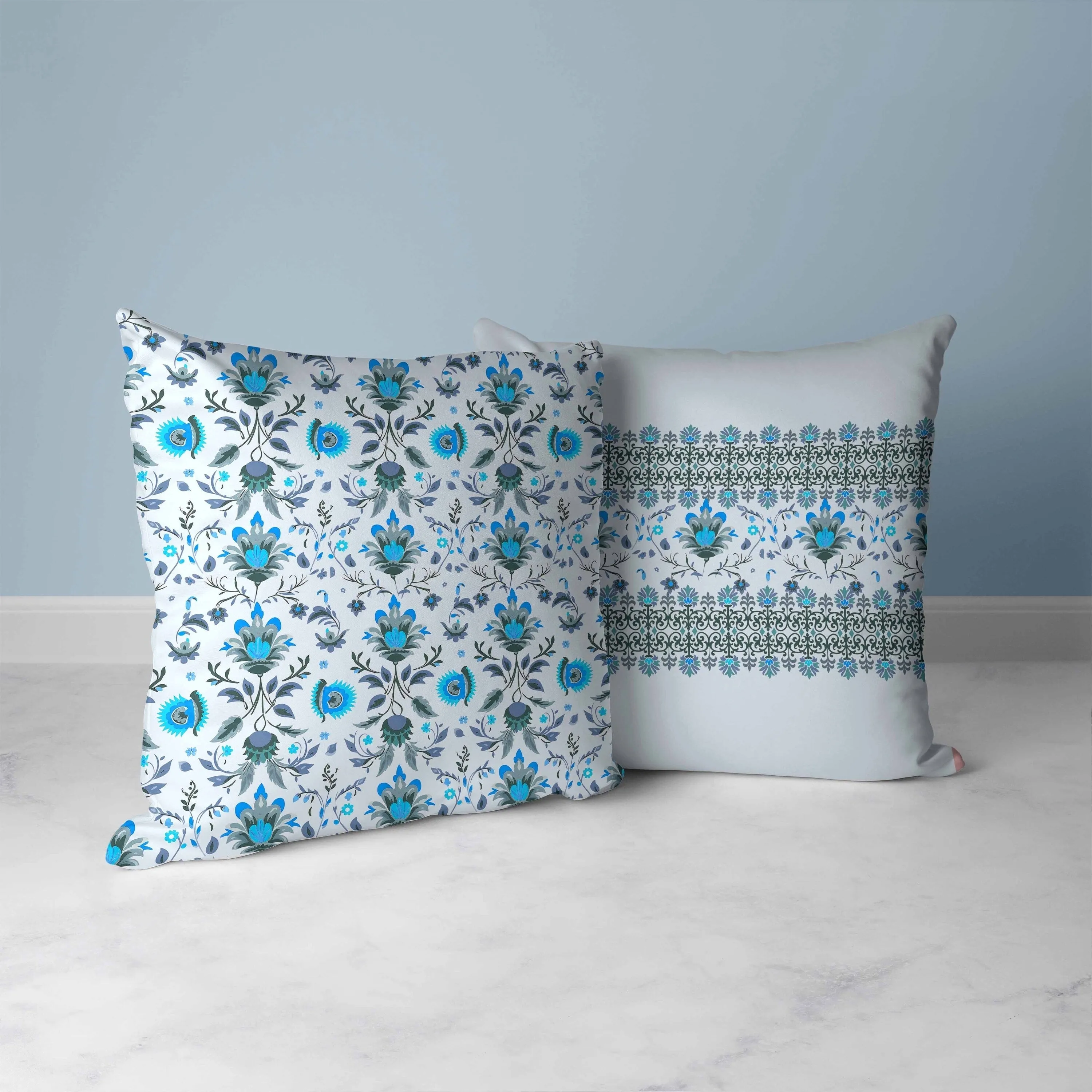 Breezy Botanicals Faux Suede Reversible Throw Pillow Blue