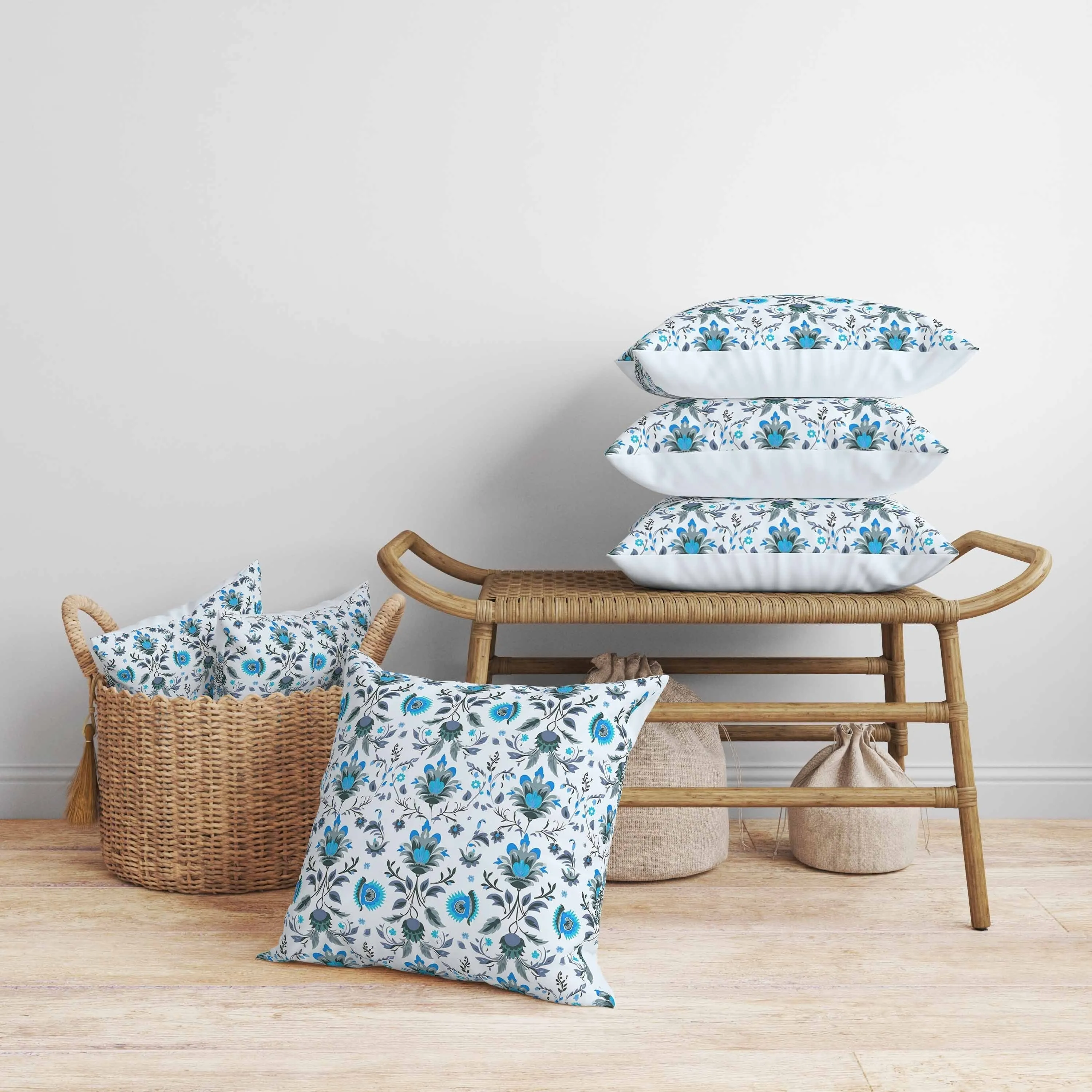 Breezy Botanicals Faux Suede Reversible Throw Pillow Blue